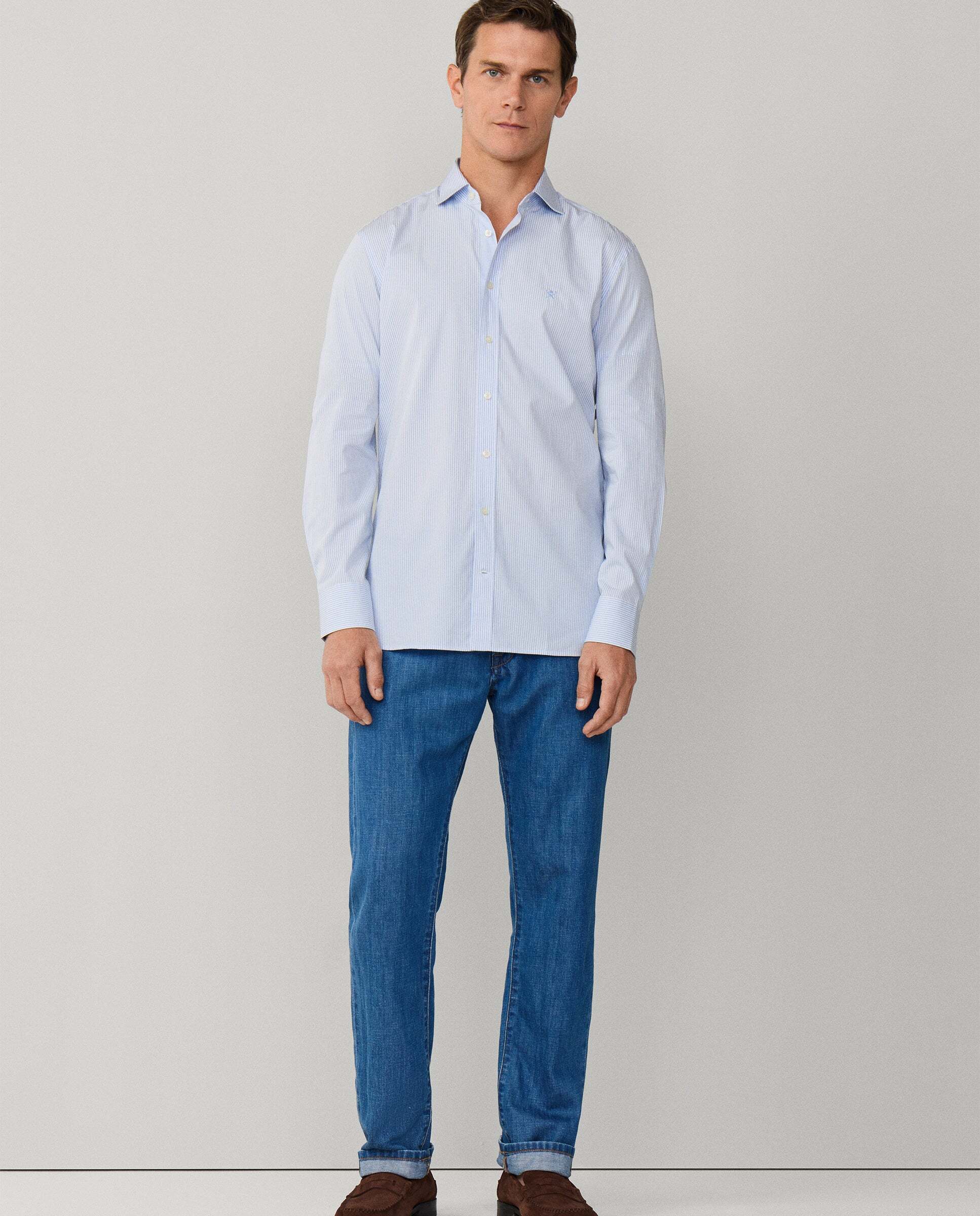 Camisa de hombre de rayas bengala city fit tailored - Hackett - Azul claro Azul claro-2