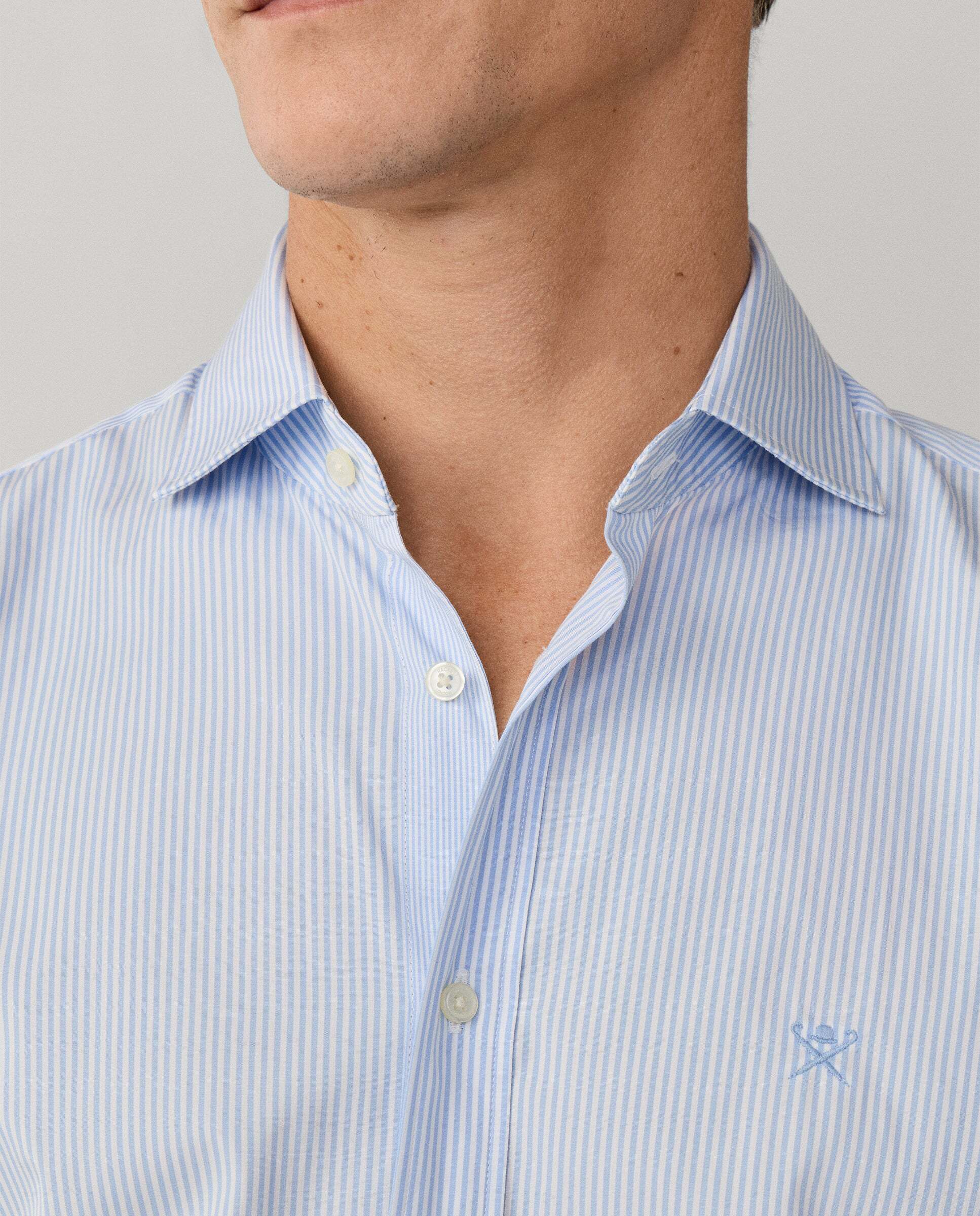 Camisa de hombre de rayas bengala city fit tailored - Hackett - Azul claro Azul claro-5