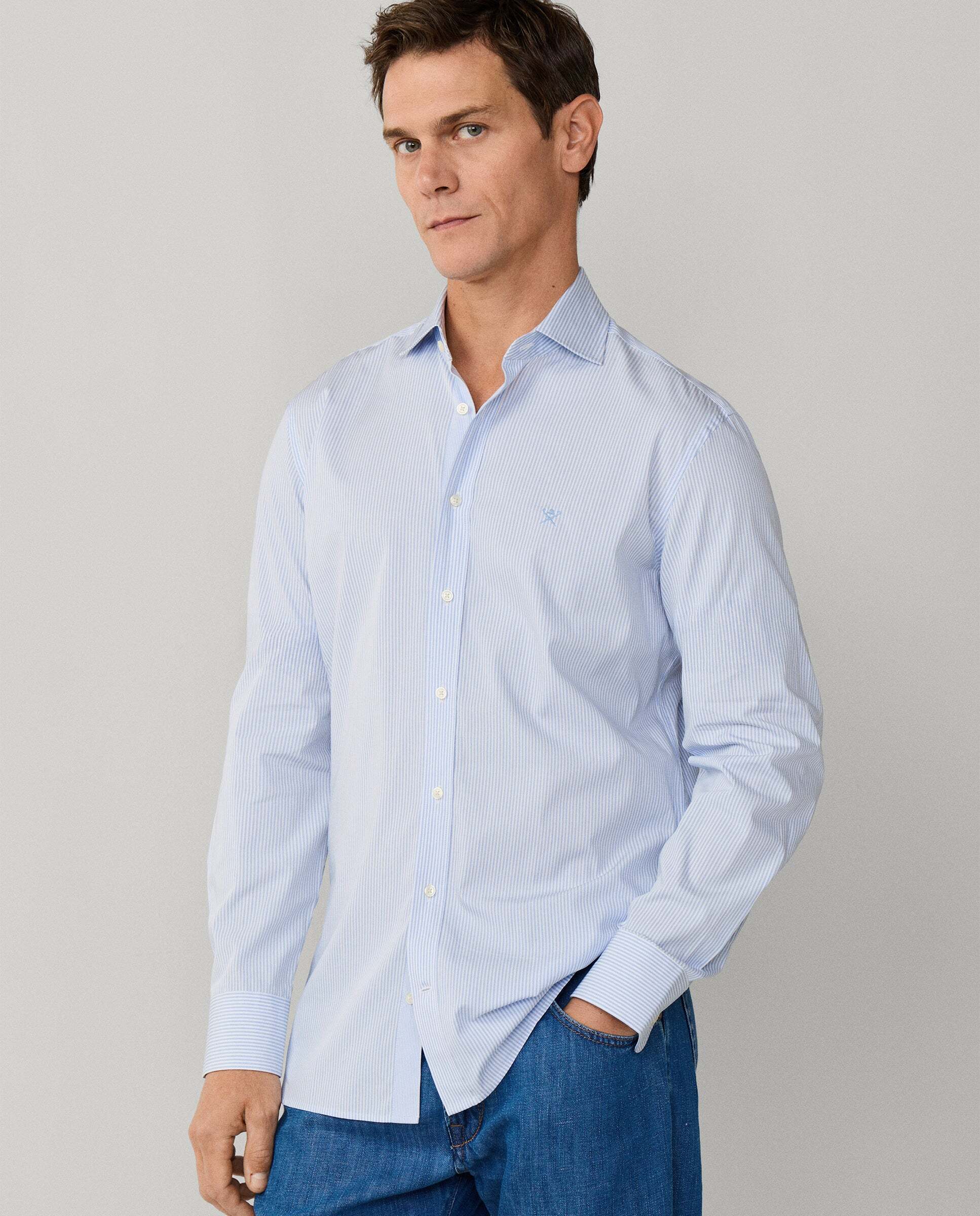 Camisa de hombre de rayas bengala city fit tailored - Hackett - Azul claro Azul claro-7