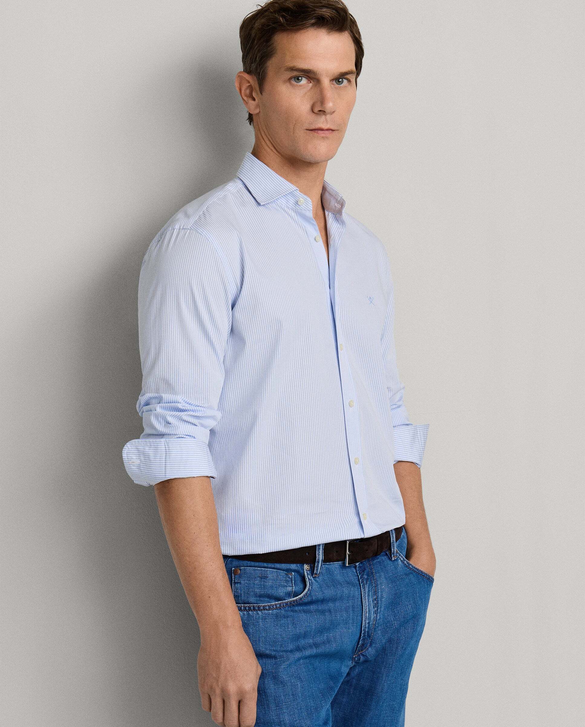 Camisa de hombre de rayas bengala city fit tailored - Hackett - Azul claro Azul claro-8