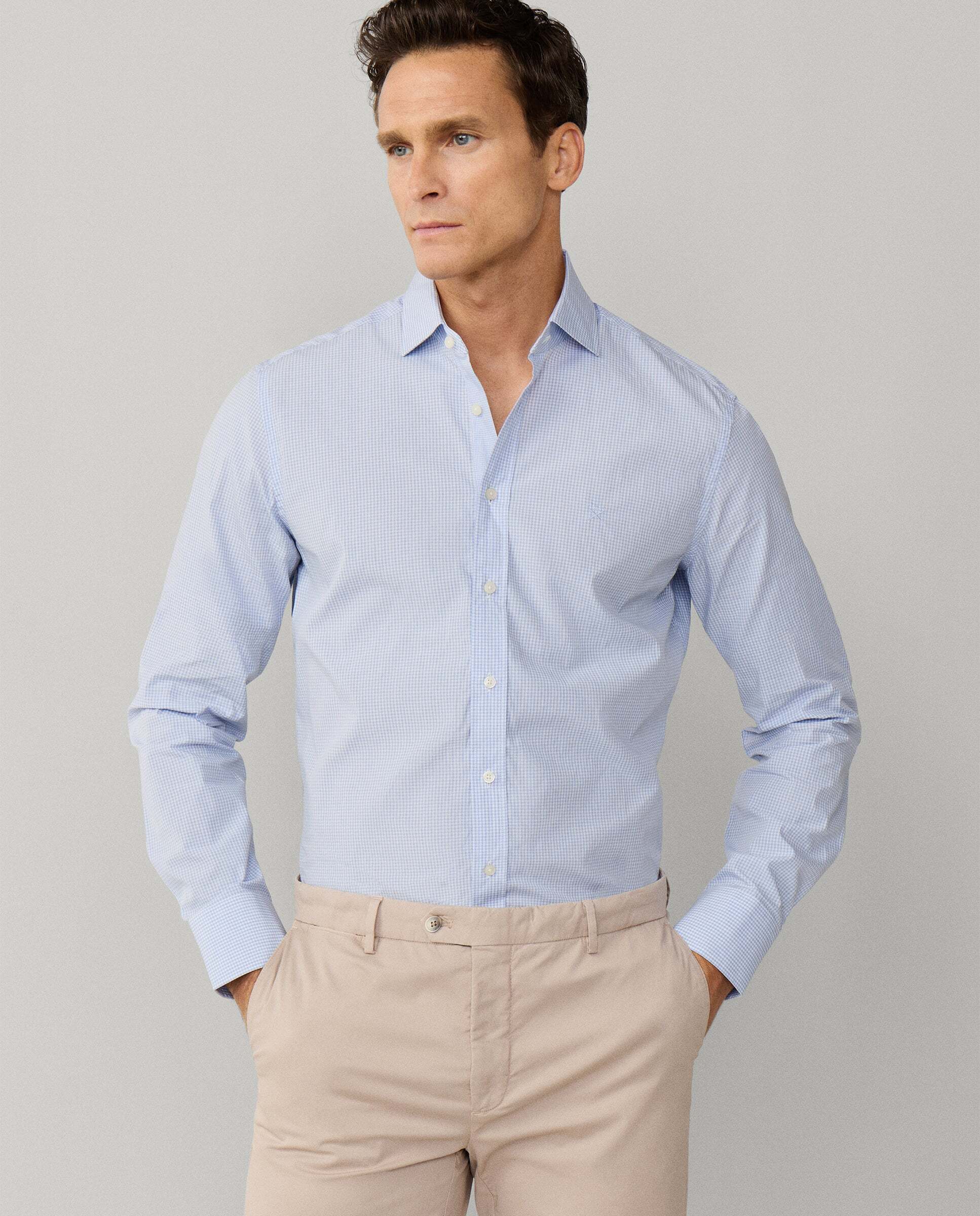 Hackett - Camisa de hombre popelín city cuadros vichy fit clásico.
