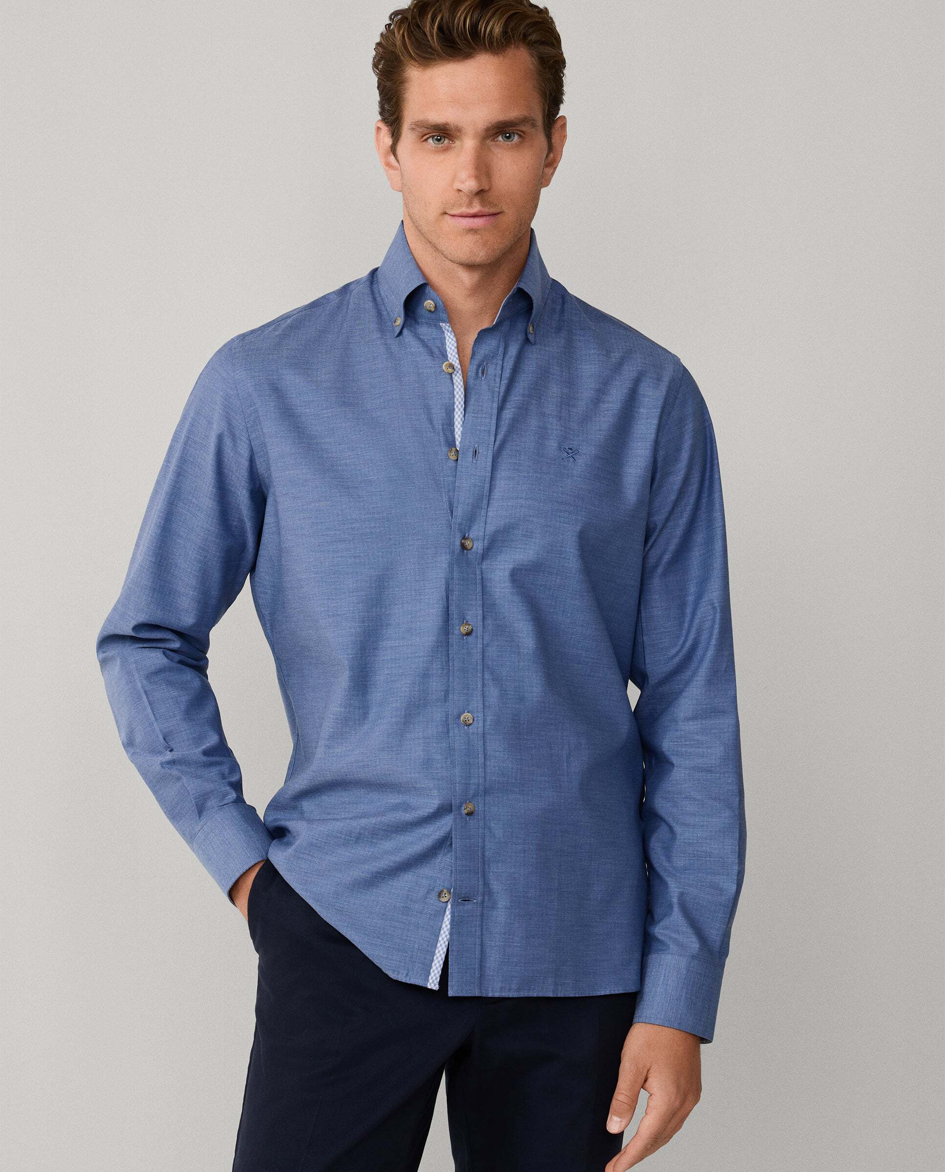Hackett - Camisa de hombre de franela espiga fit clásico.