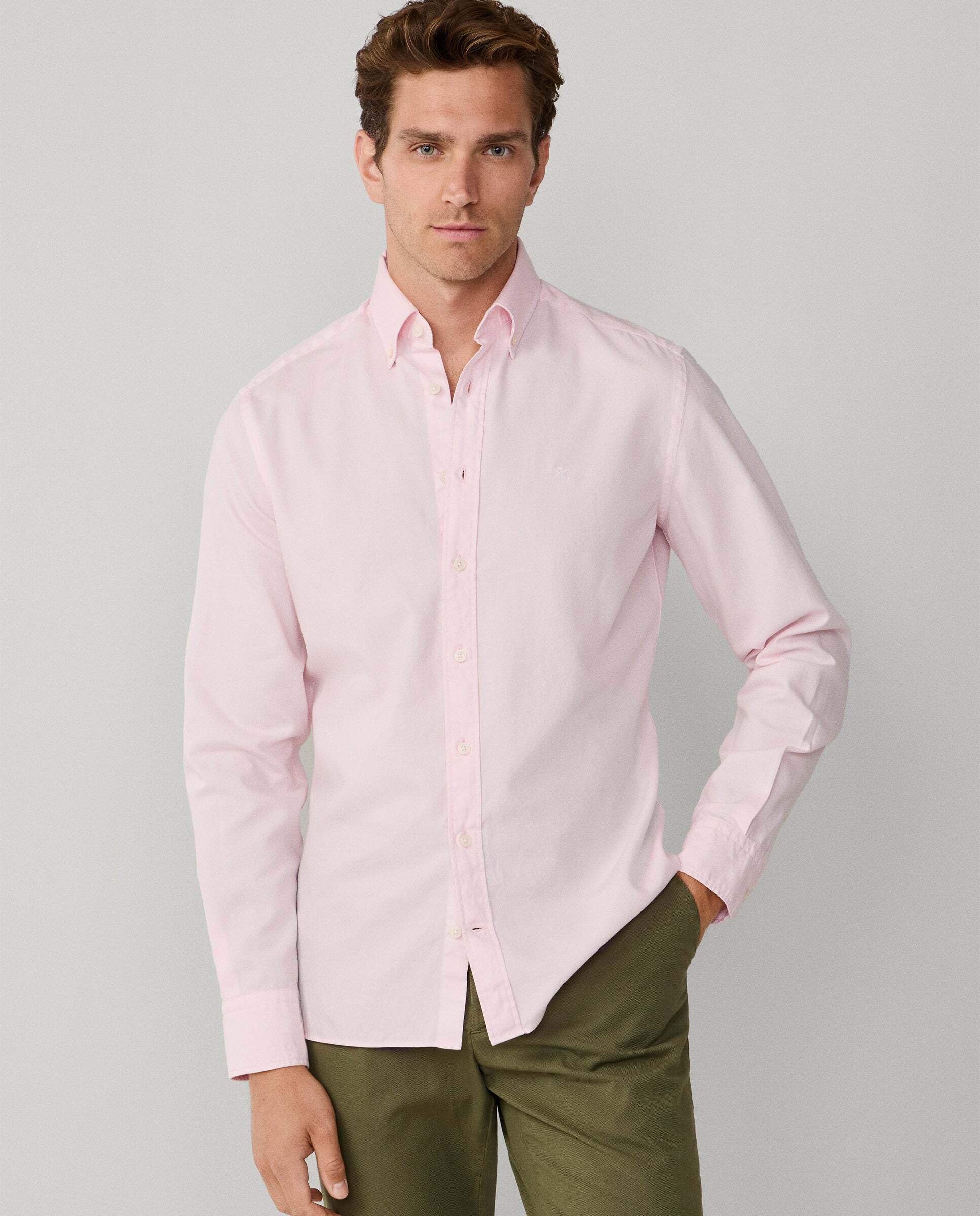 Camisa oxford de hombre teñida en prenda fit tailored - Hackett - Rosa Rosa-1