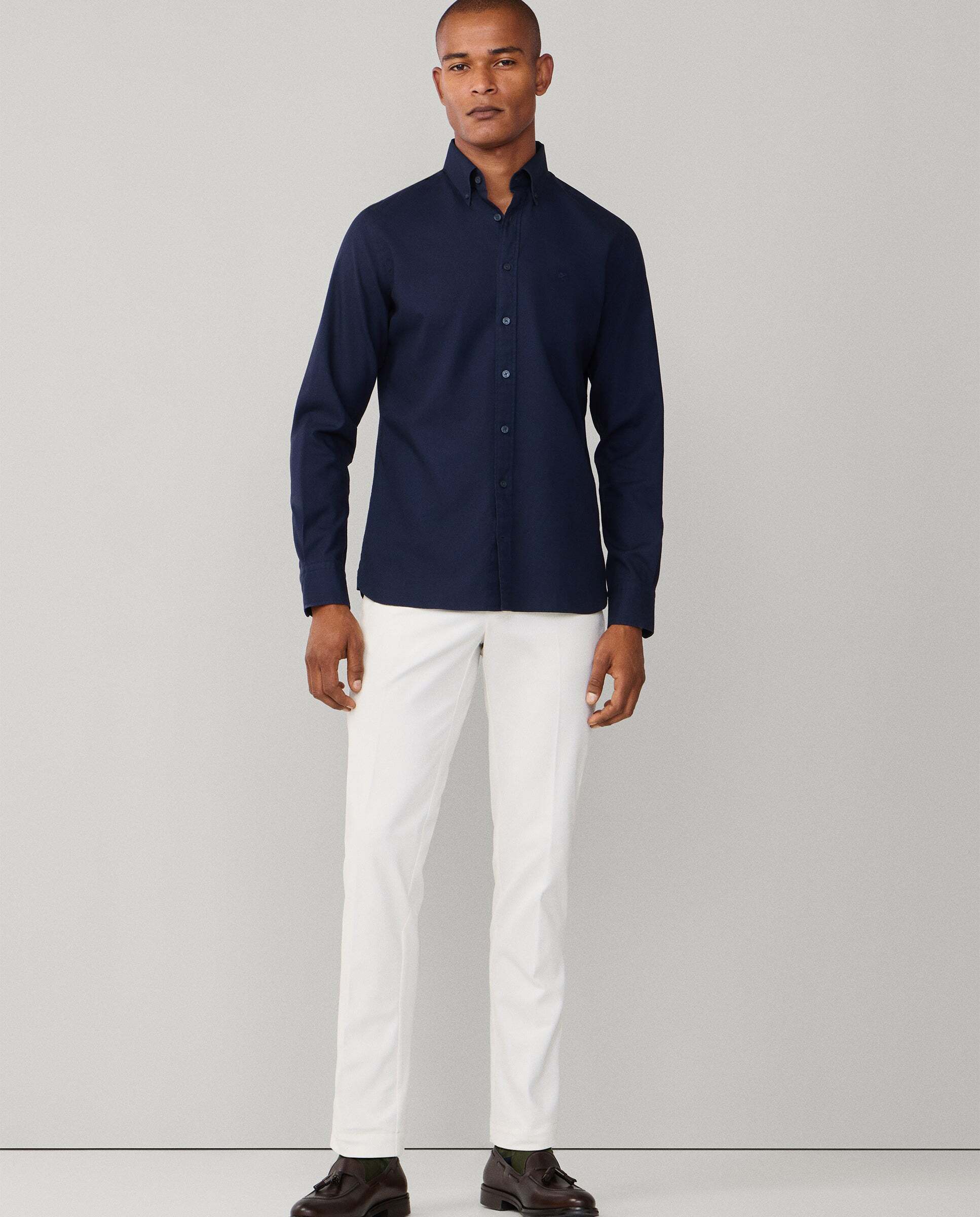 Camisa oxford de hombre teñida en prenda fit tailored - Hackett - Azul marino Azul marino-2