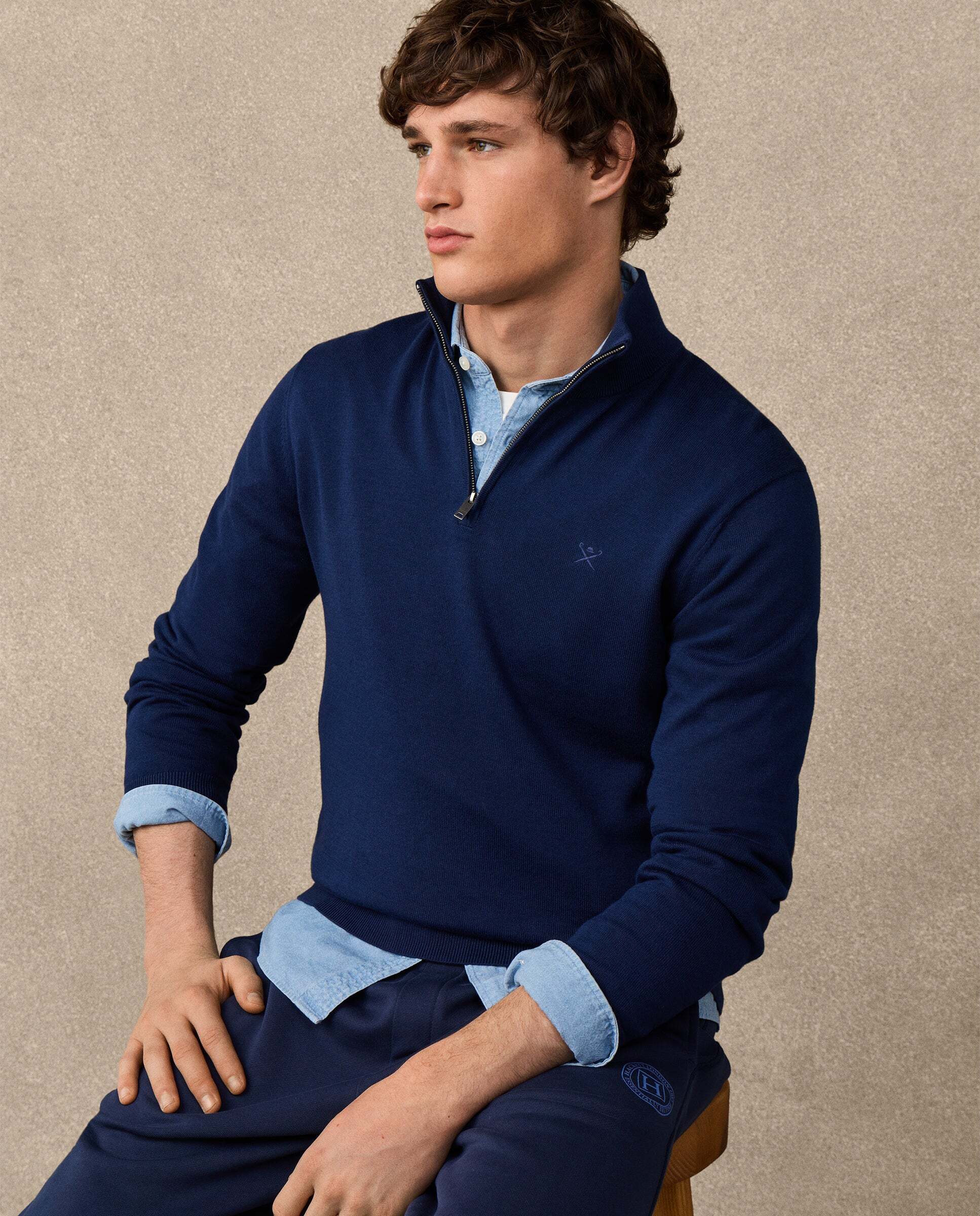 Jersey con cremallera algodón - Hackett - Azul marino Azul marino-7
