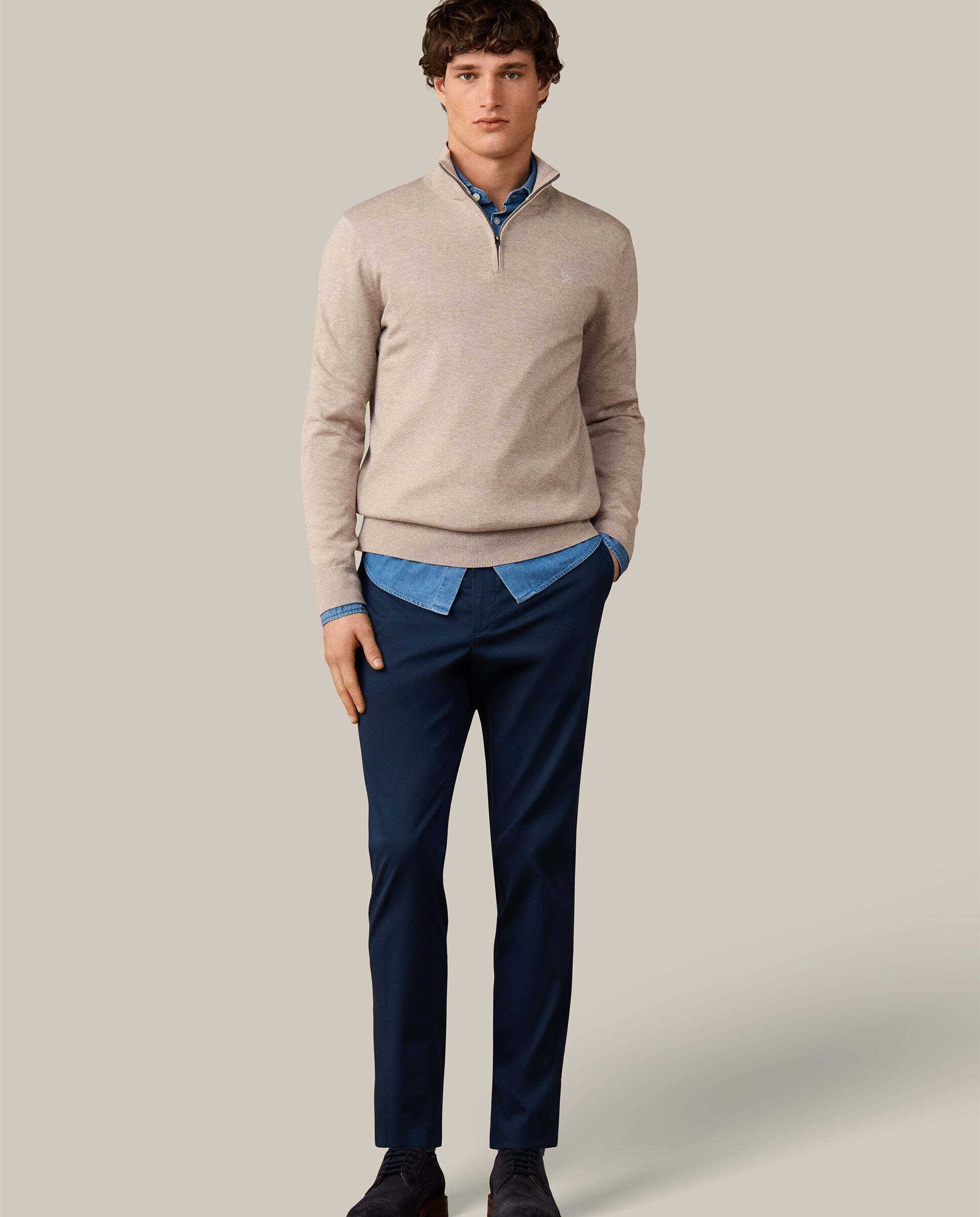 Jersey de hombre cuarto de cremallera algodón - Hackett - Beige Beige-2
