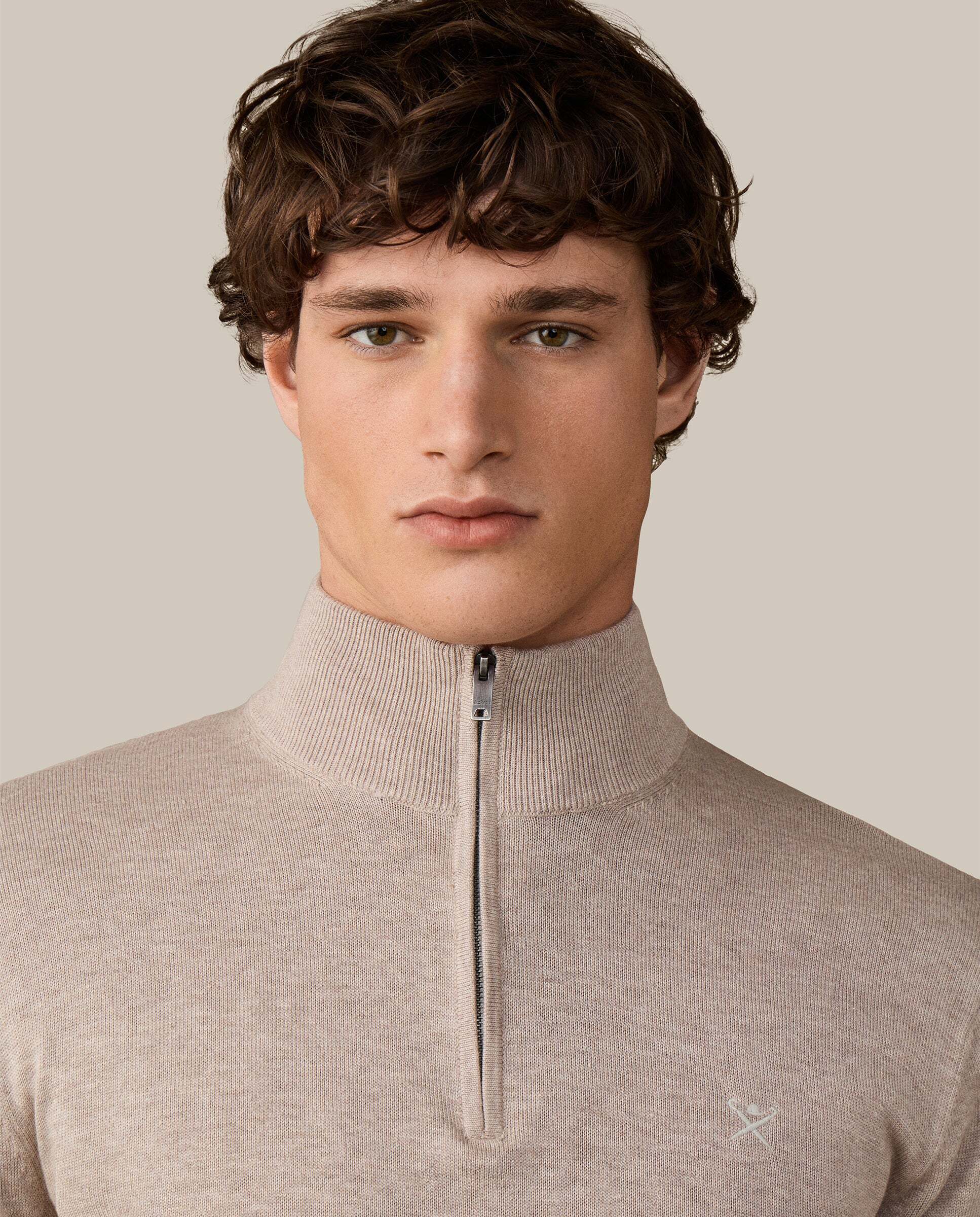 Jersey de hombre cuarto de cremallera algodón - Hackett - Beige Beige-4