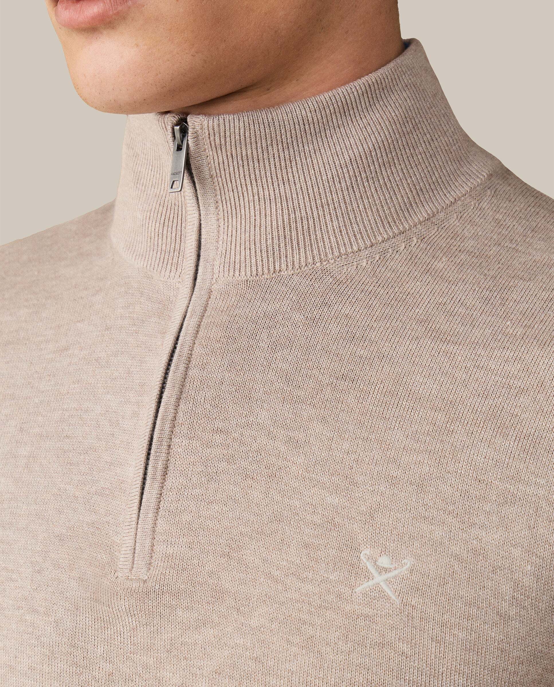 Jersey de hombre cuarto de cremallera algodón - Hackett - Beige Beige-5