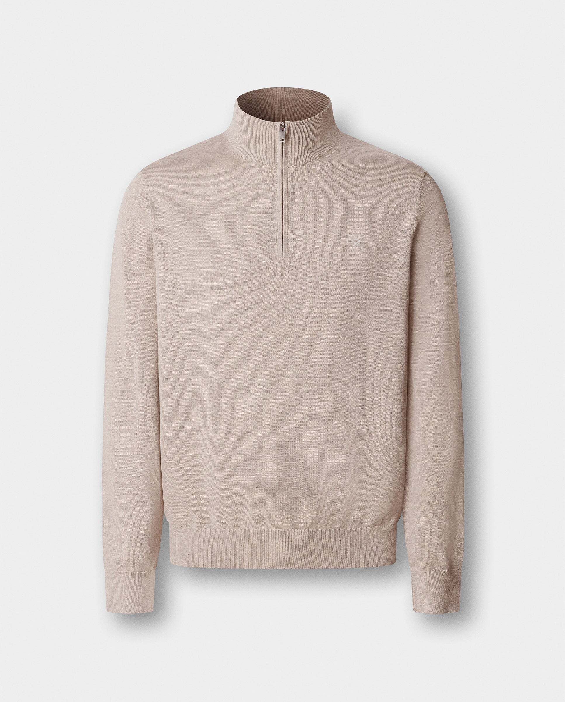 Jersey de hombre cuarto de cremallera algodón - Hackett - Beige Beige-9