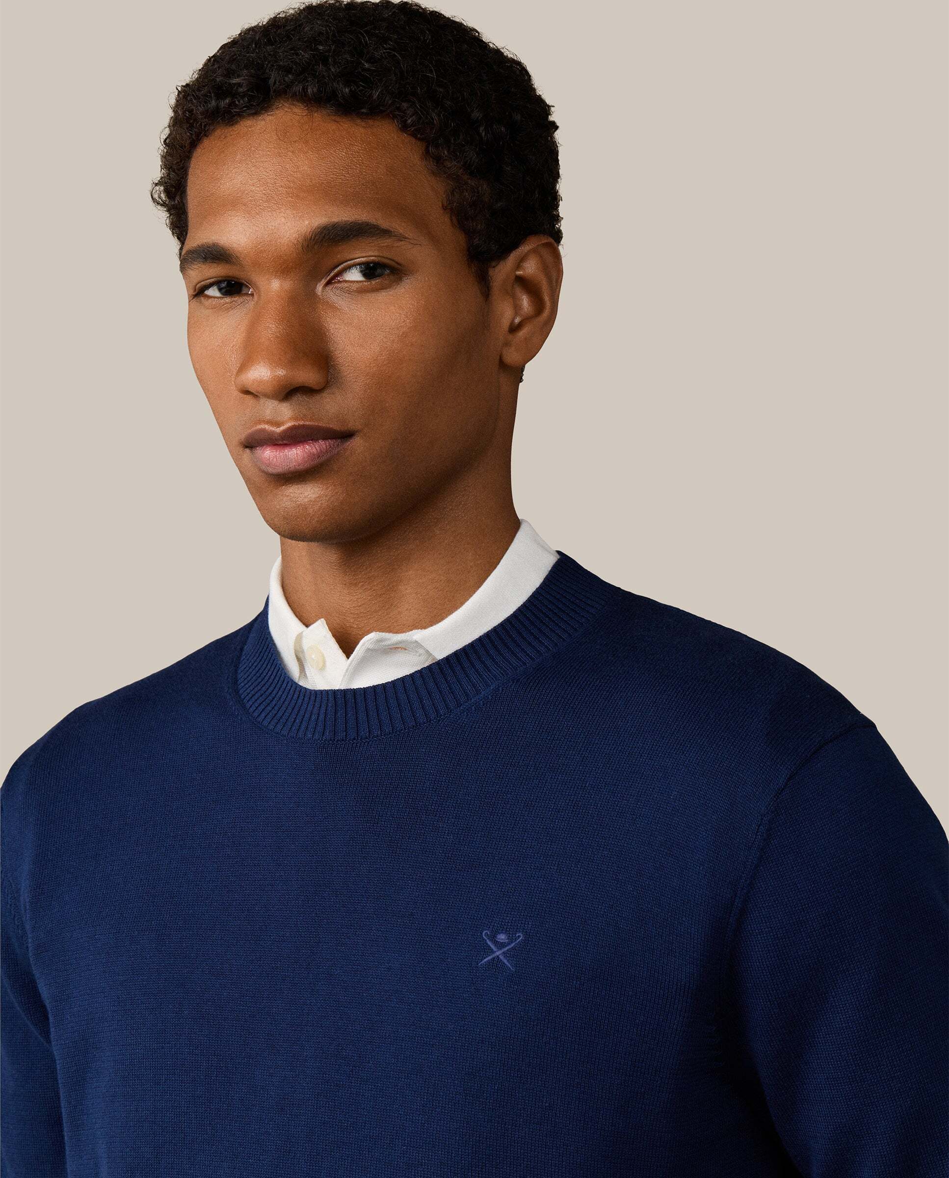 Jersey de hombre con cuello redondo algodón - Hackett - Azul marino Azul marino-4