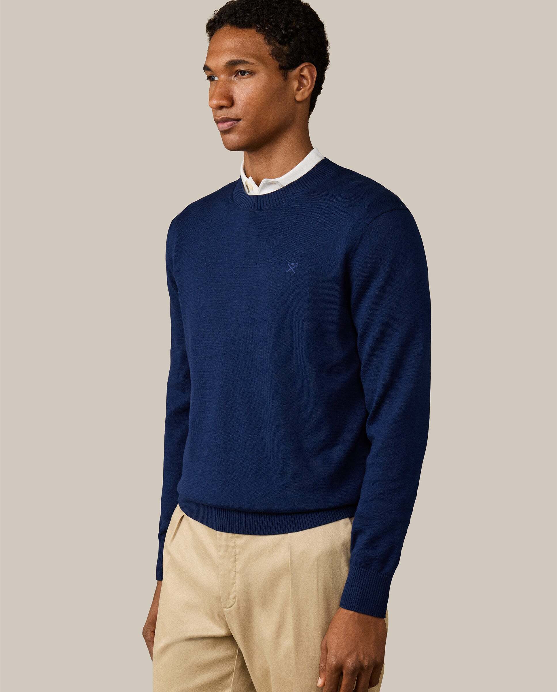 Jersey de hombre con cuello redondo algodón - Hackett - Azul marino Azul marino-6