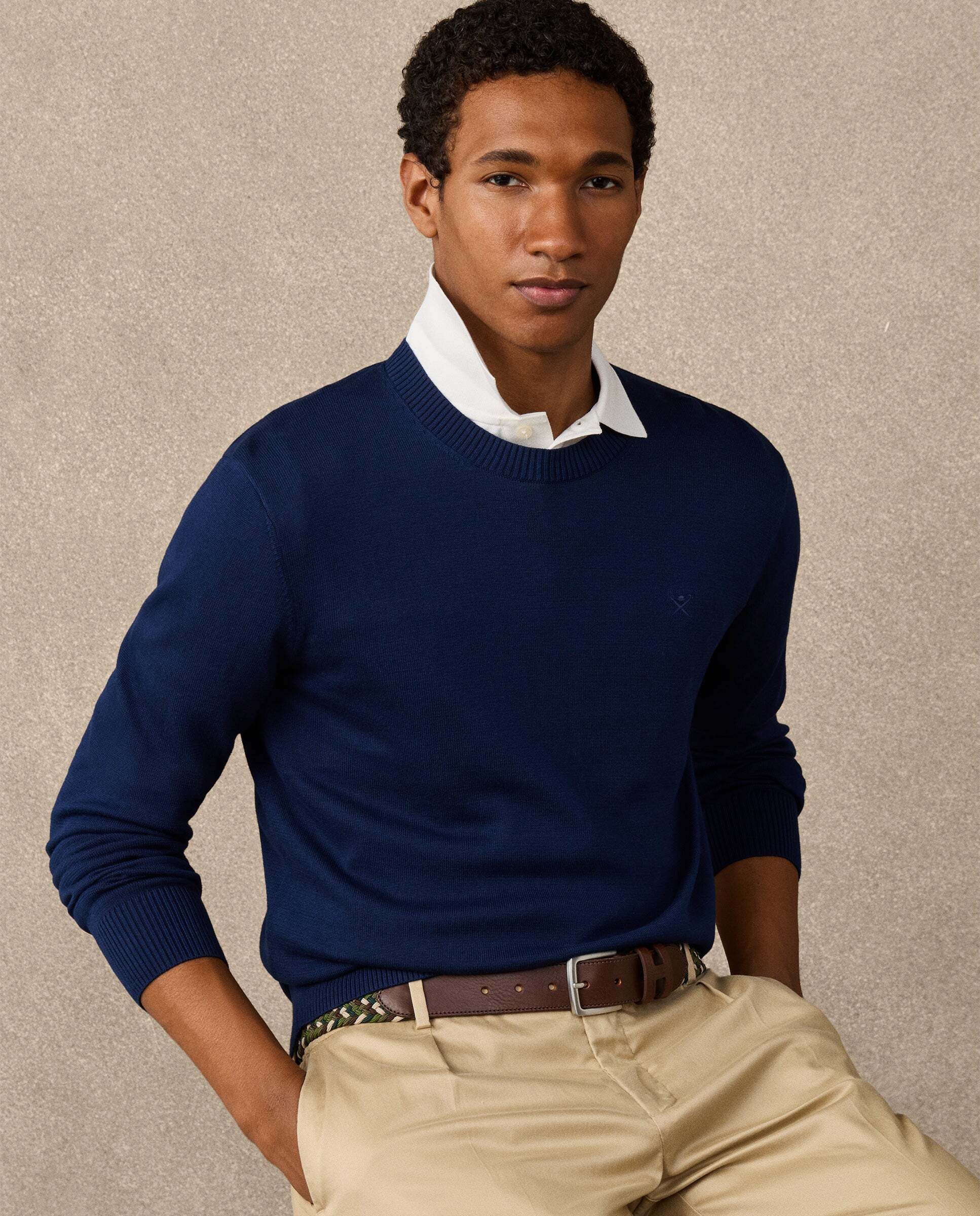 Jersey de hombre con cuello redondo algodón - Hackett - Azul marino Azul marino-7