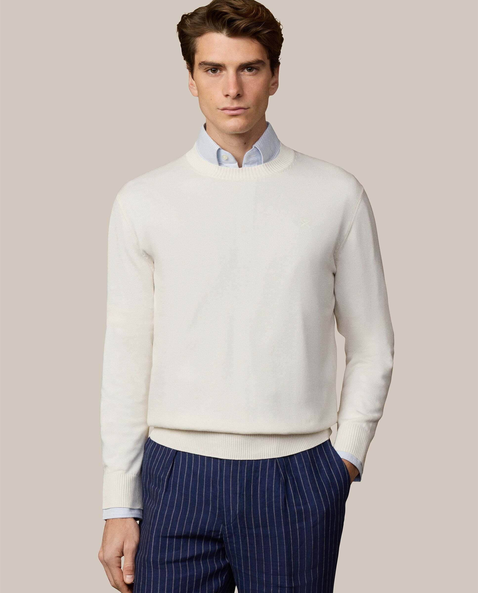 Imagen 0 de Jersey de hombre con cuello redondo algodón Beige