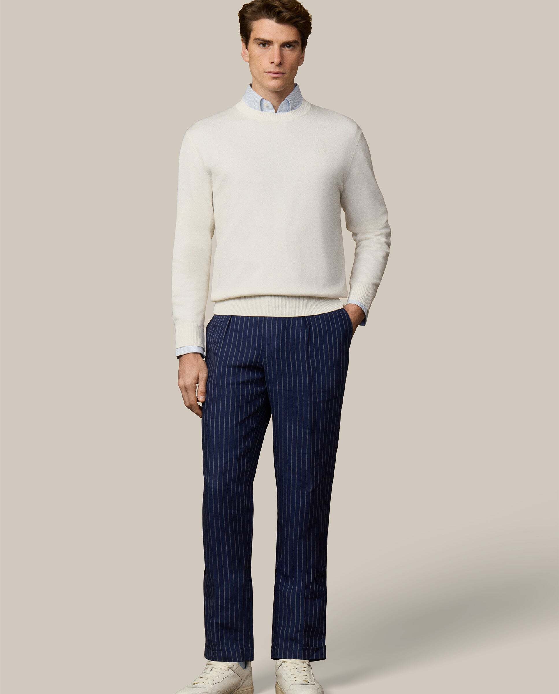 Jersey de hombre con cuello redondo algodón - Hackett - Crema Crema-2
