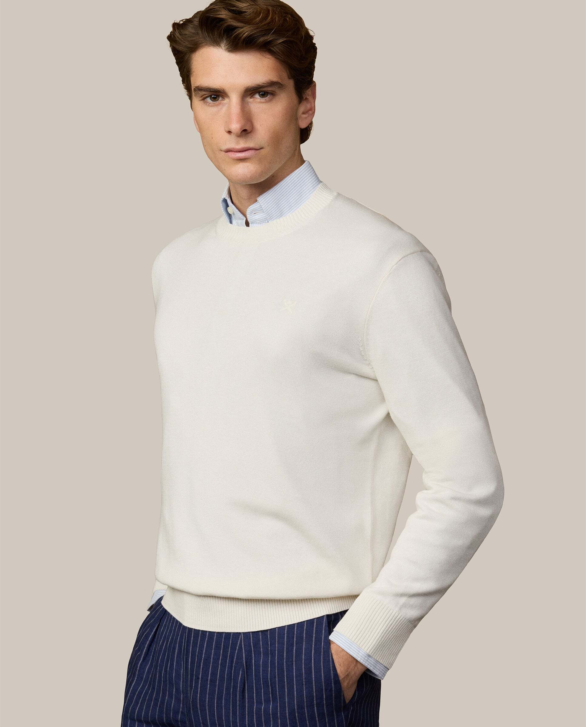 Jersey de hombre con cuello redondo algodón - Hackett - Crema Crema-6