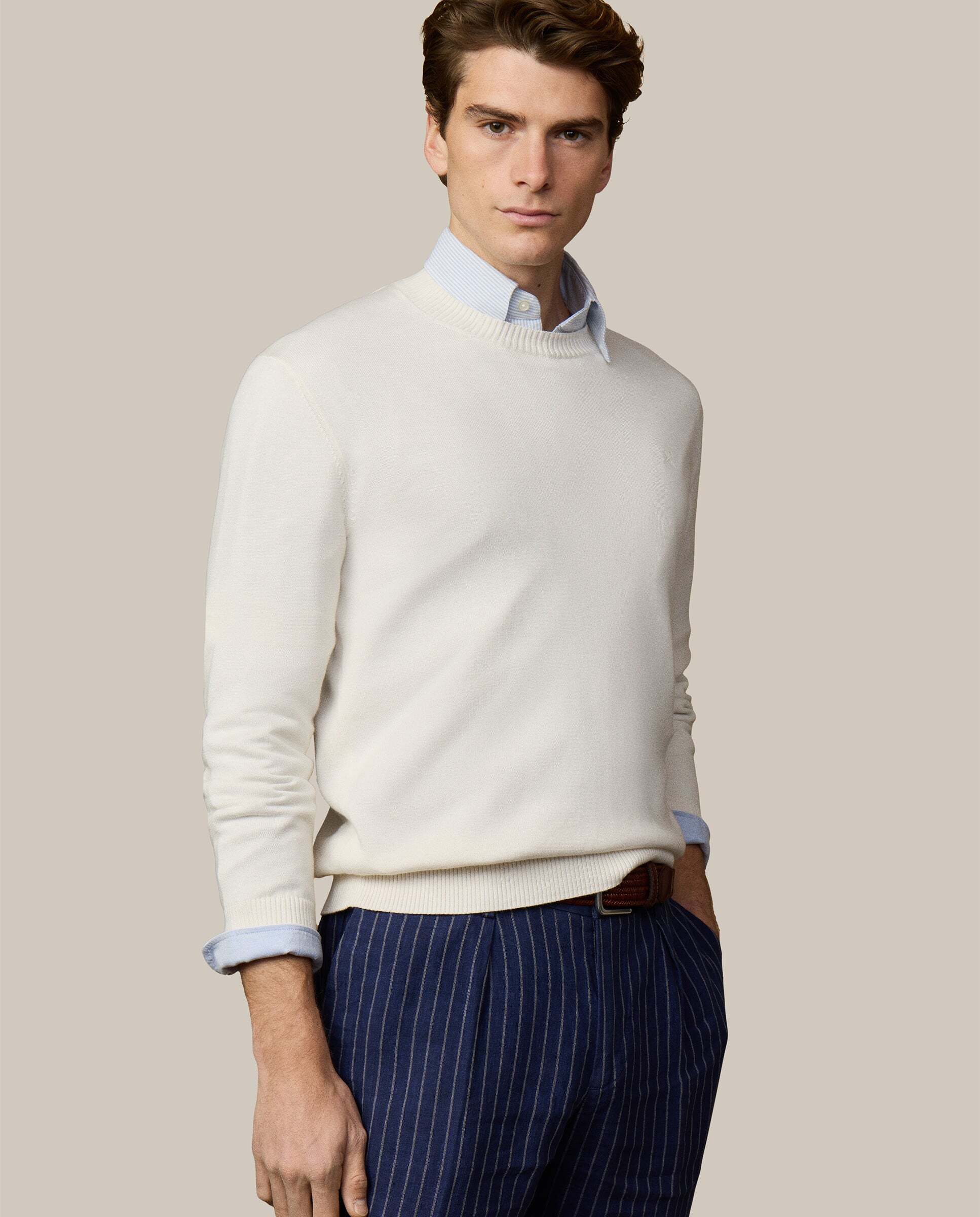 Jersey de hombre con cuello redondo algodón - Hackett - Crema Crema-7