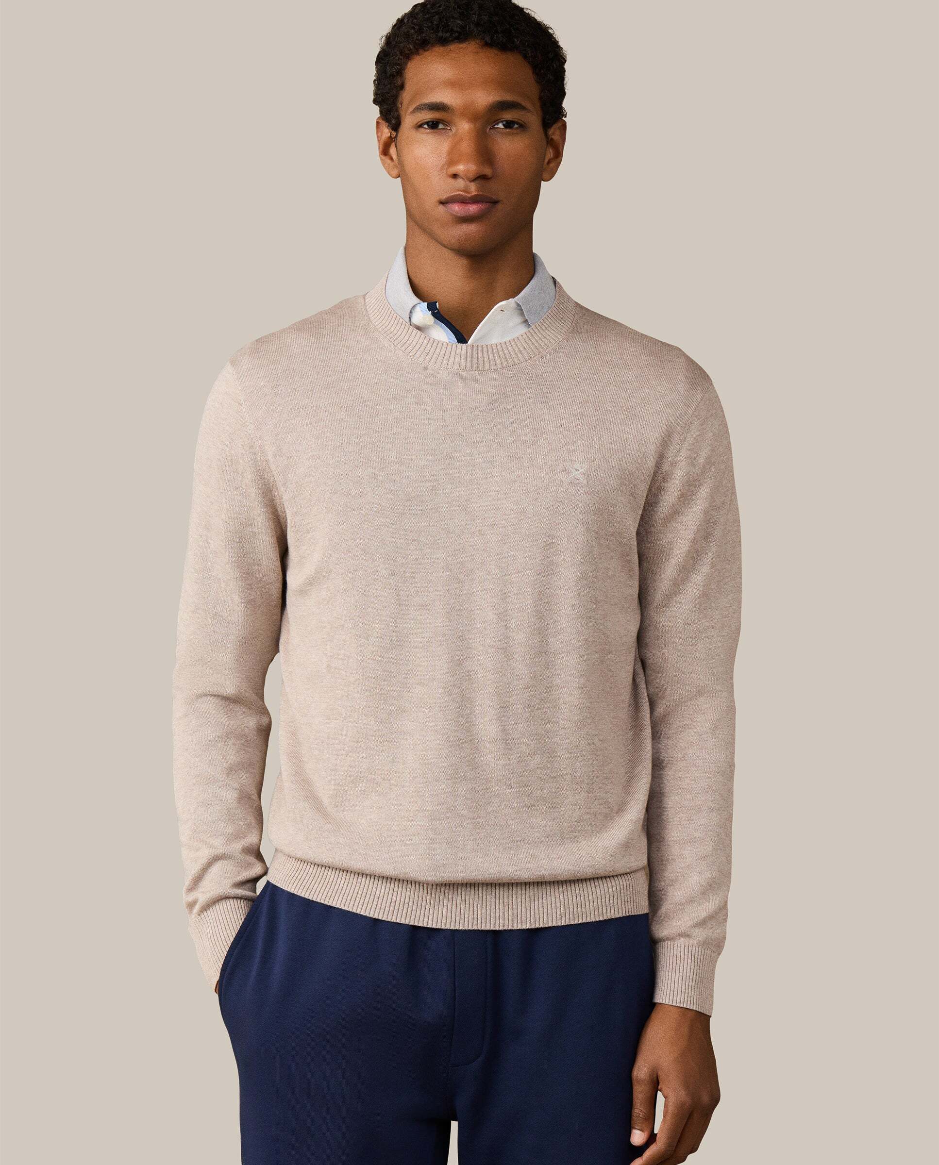 Jersey de hombre con cuello redondo algodón - Hackett - Beige Beige-1
