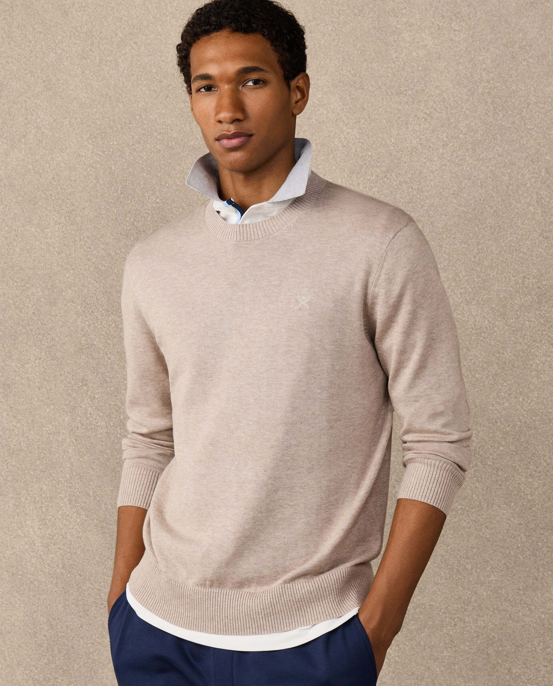 Jersey de hombre con cuello redondo algodón - Hackett - Beige Beige-7