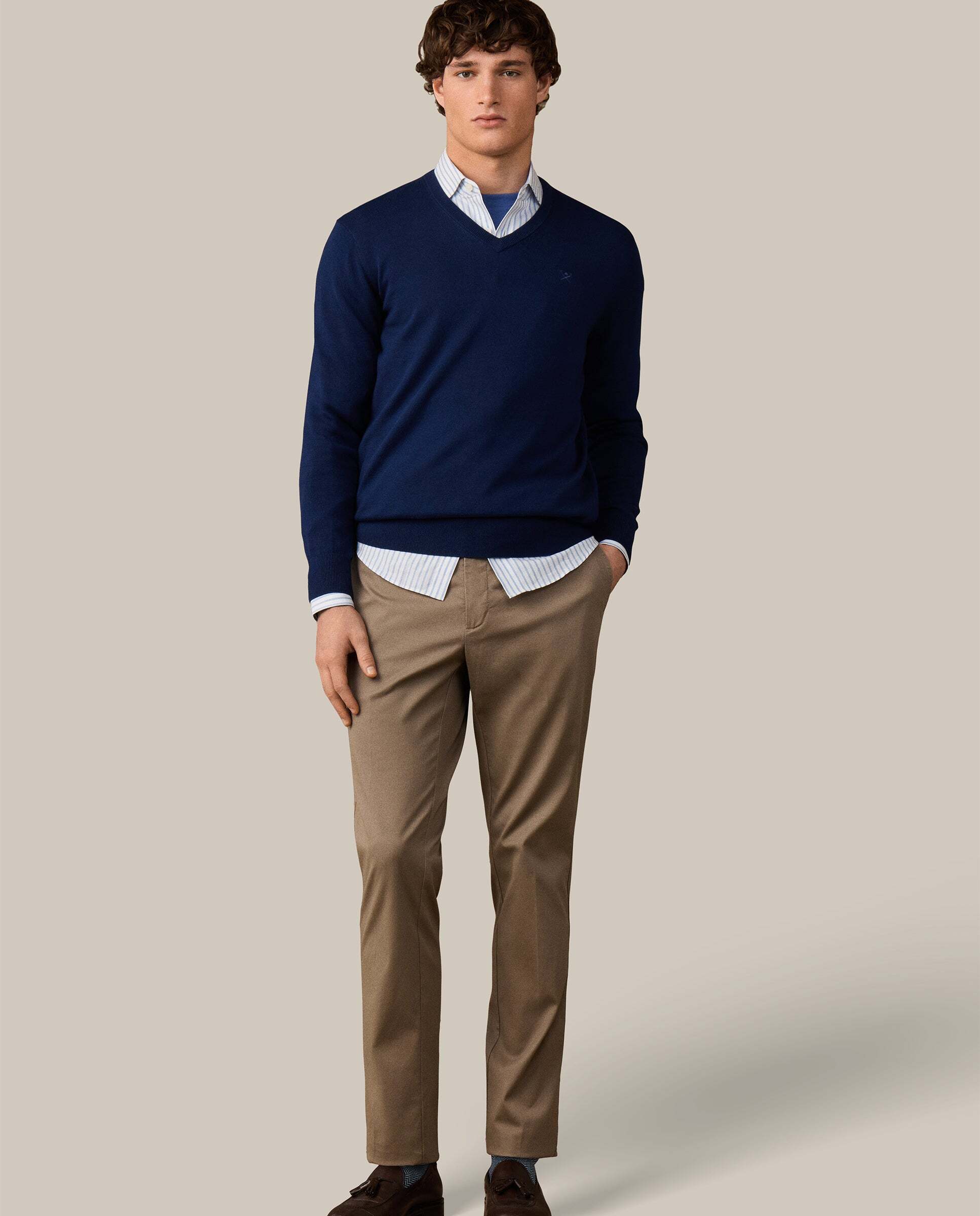 Jersey de hombre de algodón cuello pico - Hackett - Azul Azul-2