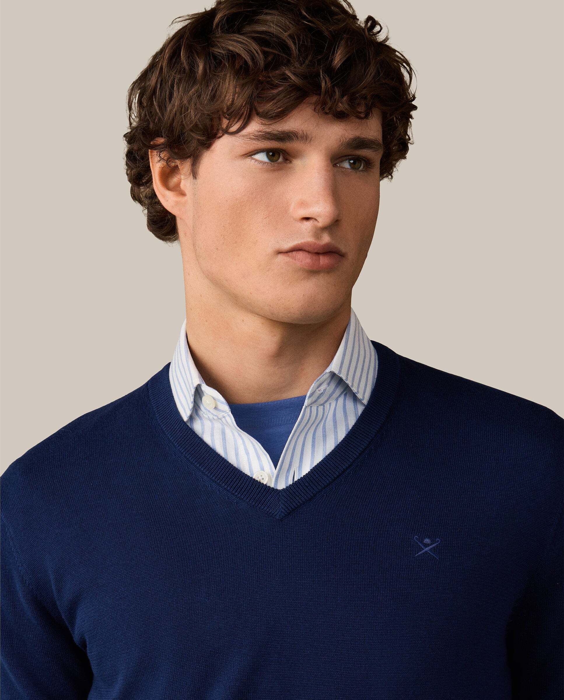 Jersey de hombre de algodón cuello pico - Hackett - Azul Azul-4