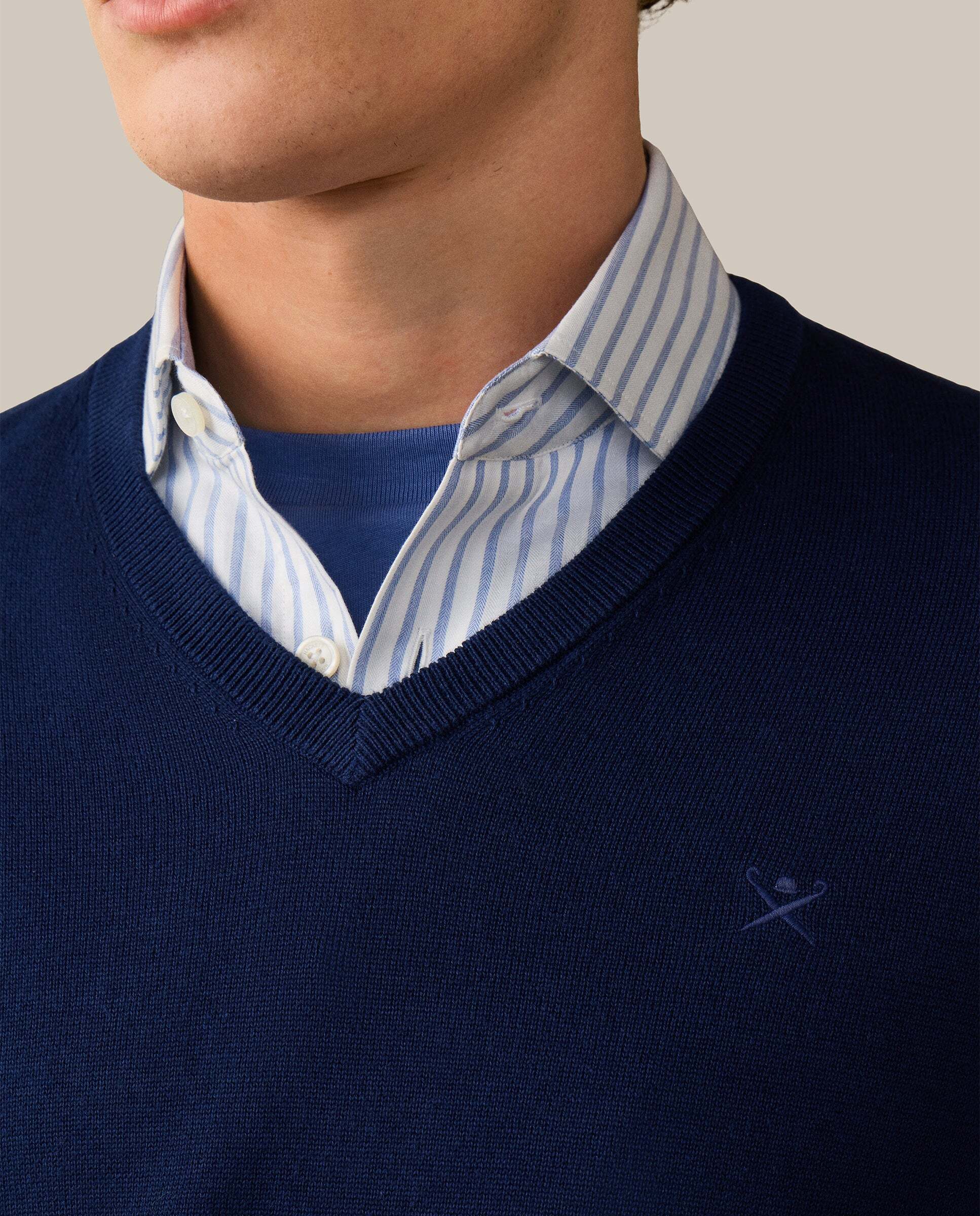 Jersey de hombre de algodón cuello pico - Hackett - Azul Azul-5