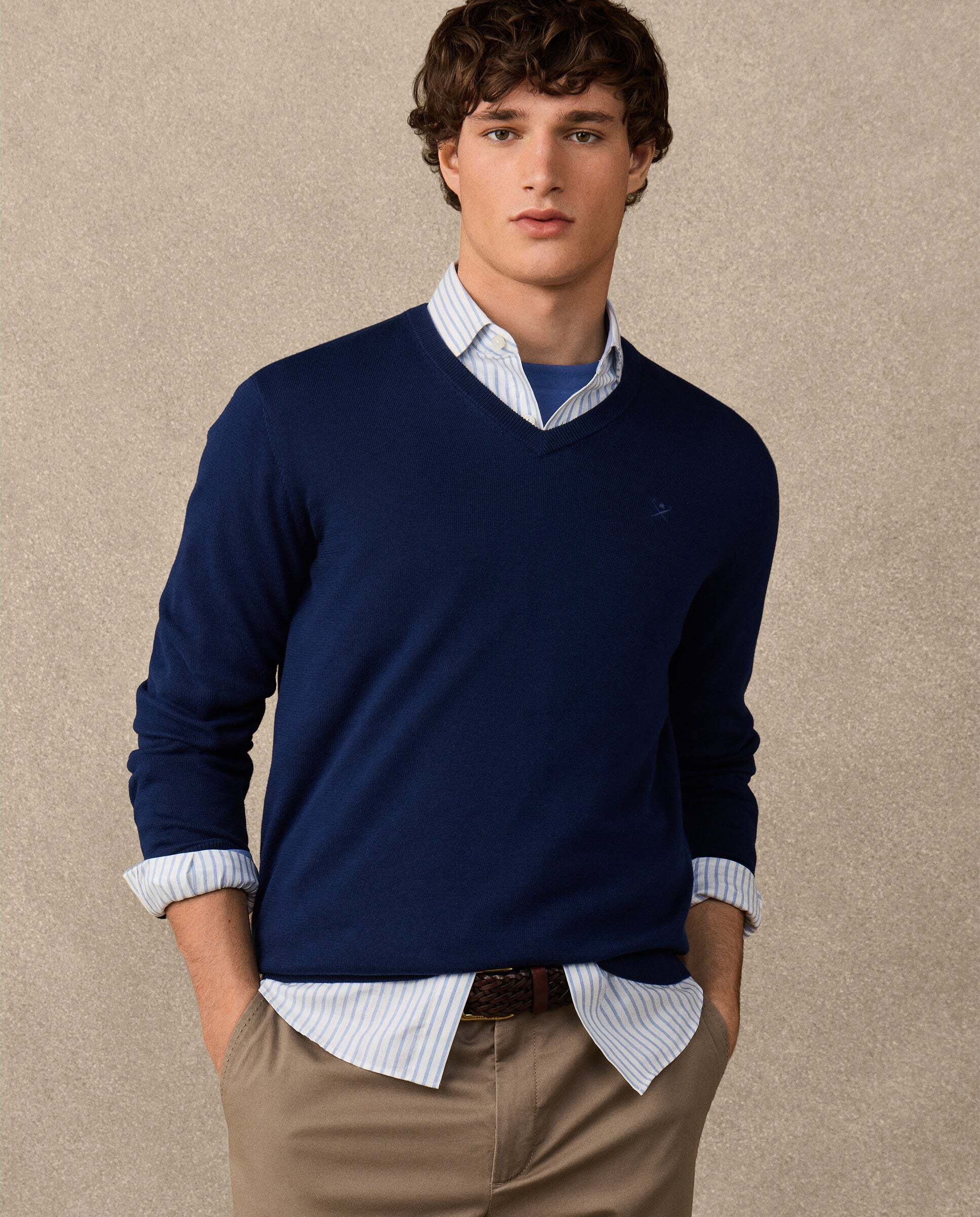 Jersey de hombre de algodón cuello pico - Hackett - Azul Azul-7