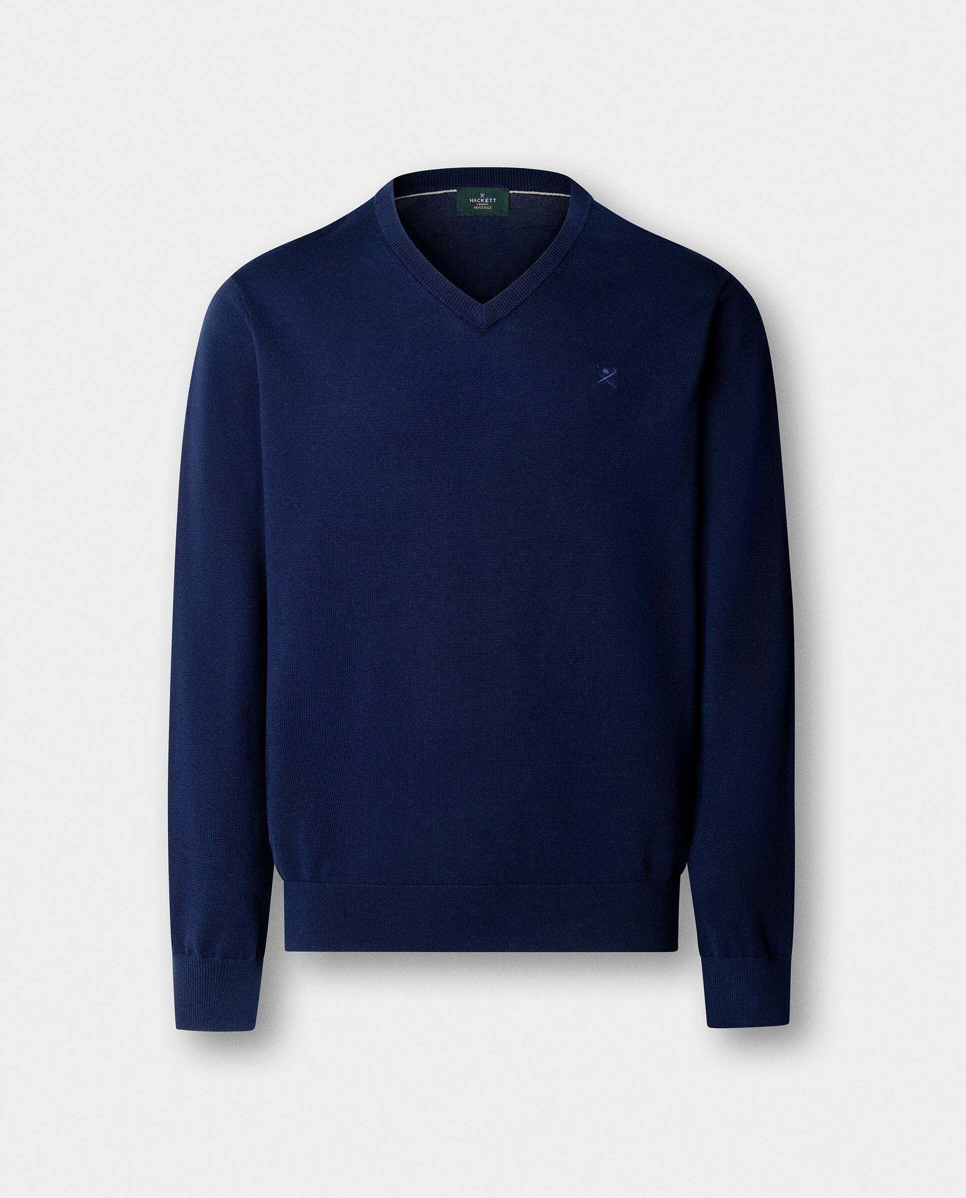Jersey de hombre de algodón cuello pico - Hackett - Azul Azul-9