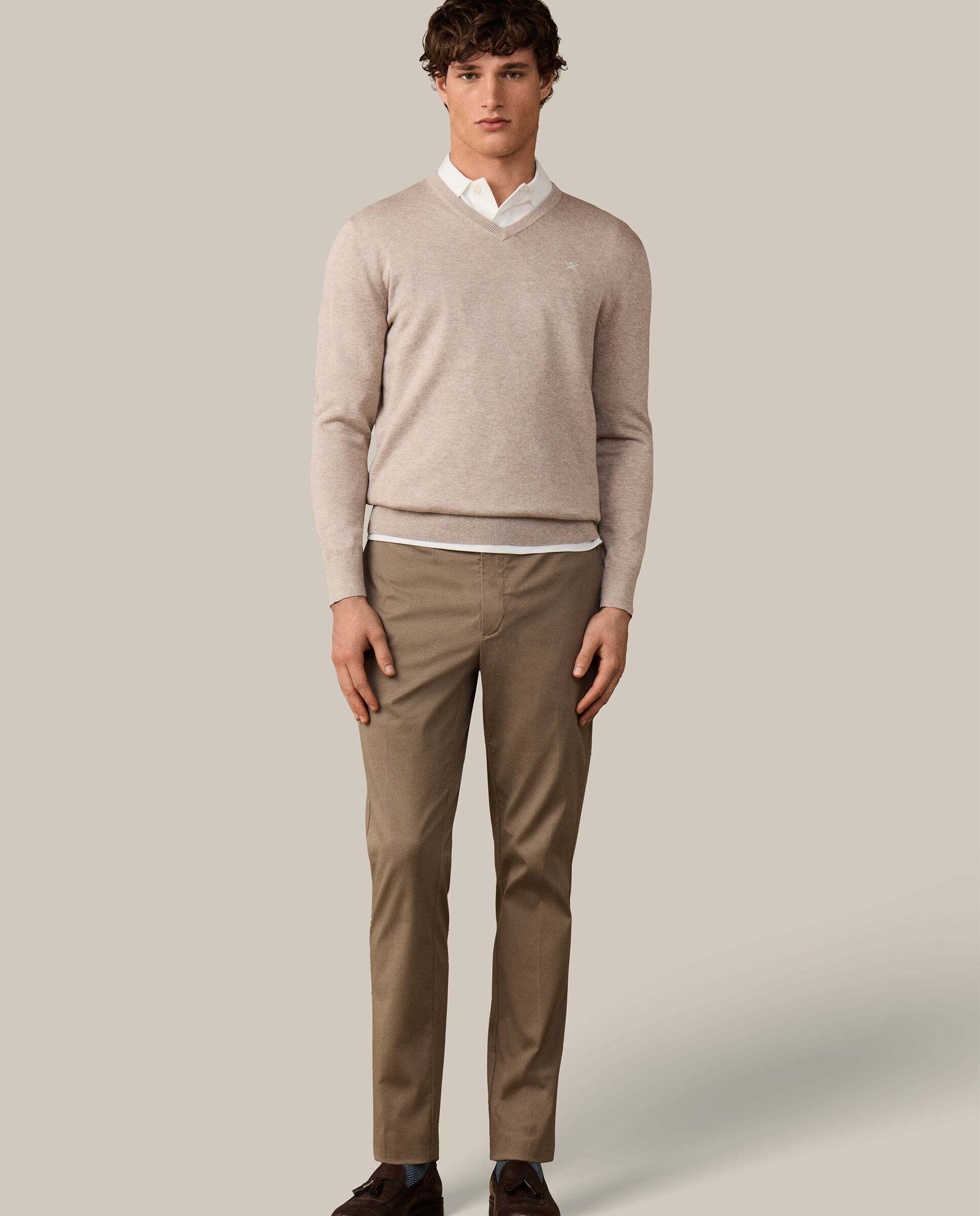 Jersey de hombre de algodón cuello pico - Hackett - Crema Natural-2