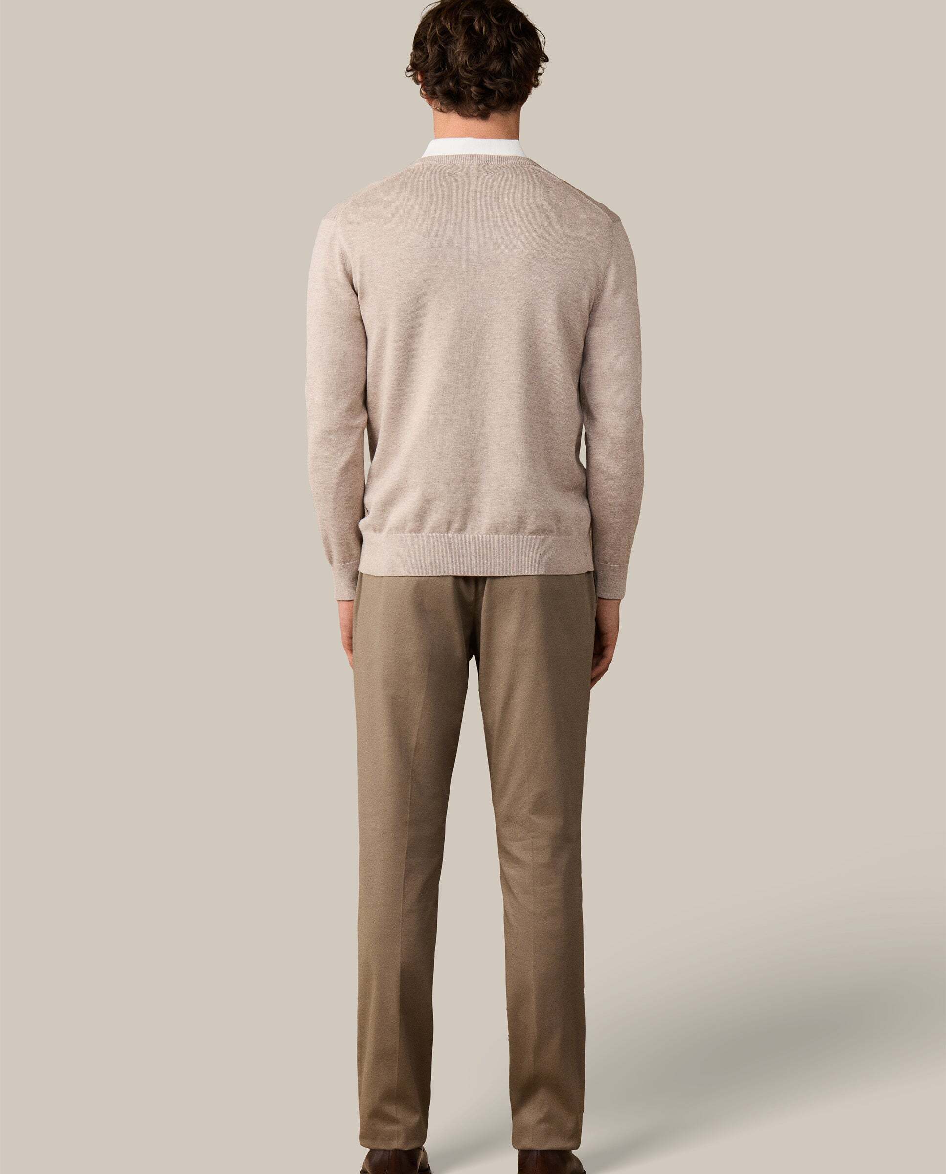Jersey de hombre de algodón cuello pico - Hackett - Crema Natural-3