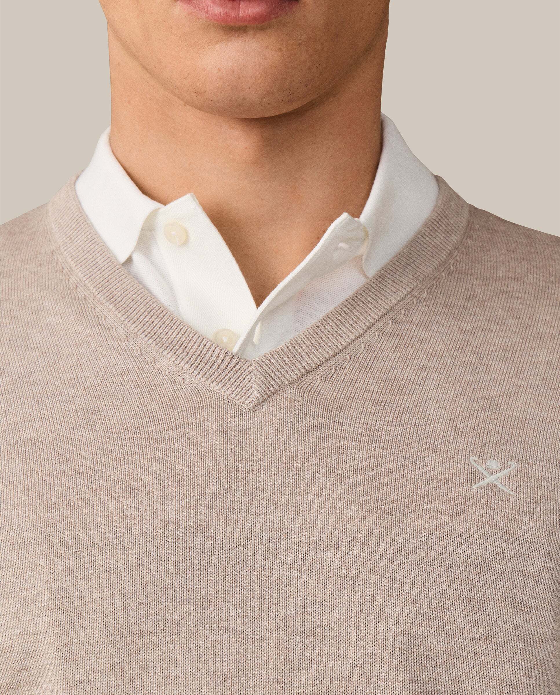 Jersey de hombre de algodón cuello pico - Hackett - Crema Natural-5
