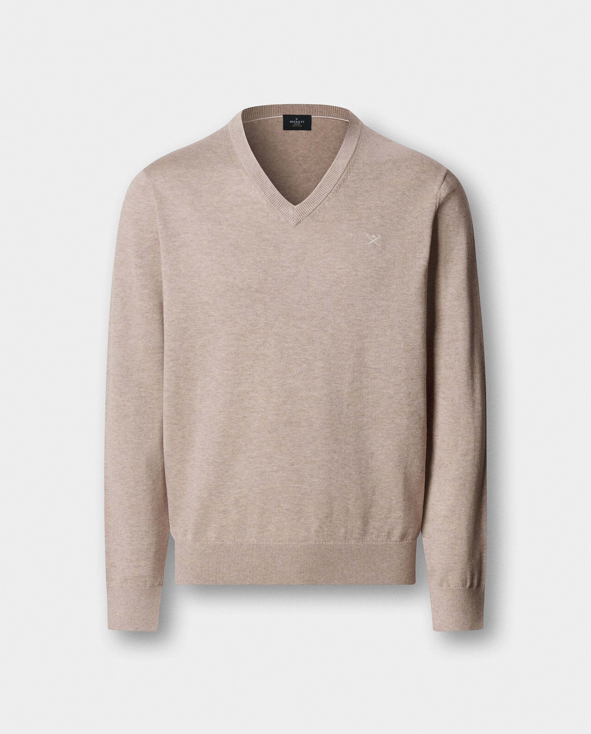 Jersey de hombre de algodón cuello pico - Hackett - Crema Natural-9