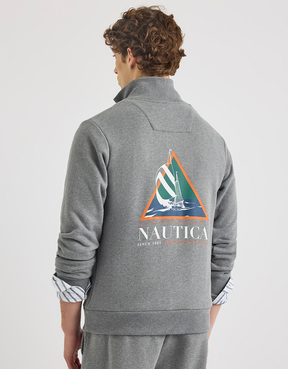 Sudadera de hombre en color con cuello perkins - Nautica - Gris Gris-2