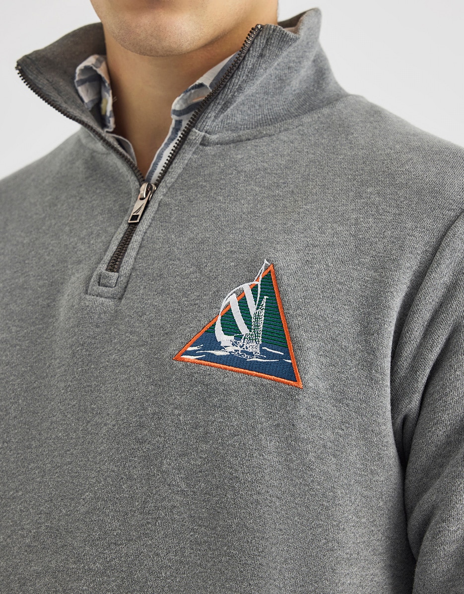 Sudadera de hombre en color con cuello perkins - Nautica - Gris Gris-3