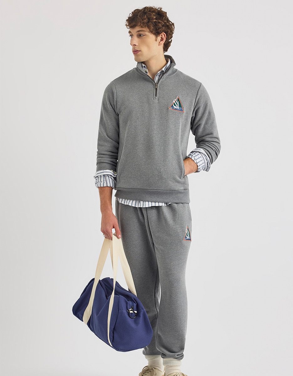 Sudadera de hombre en color con cuello perkins - Nautica - Gris Gris-4