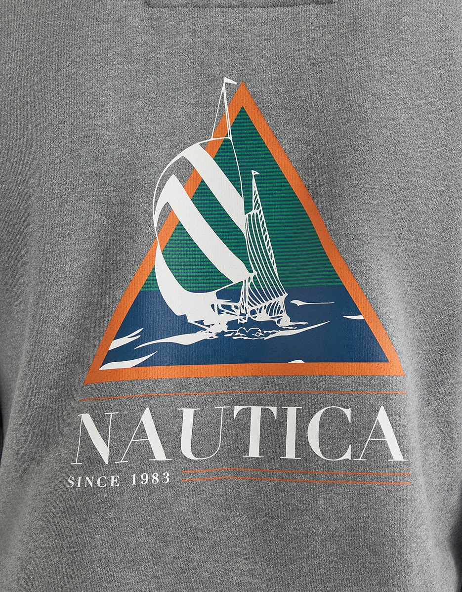 Sudadera de hombre en color con cuello perkins - Nautica - Gris Gris-5