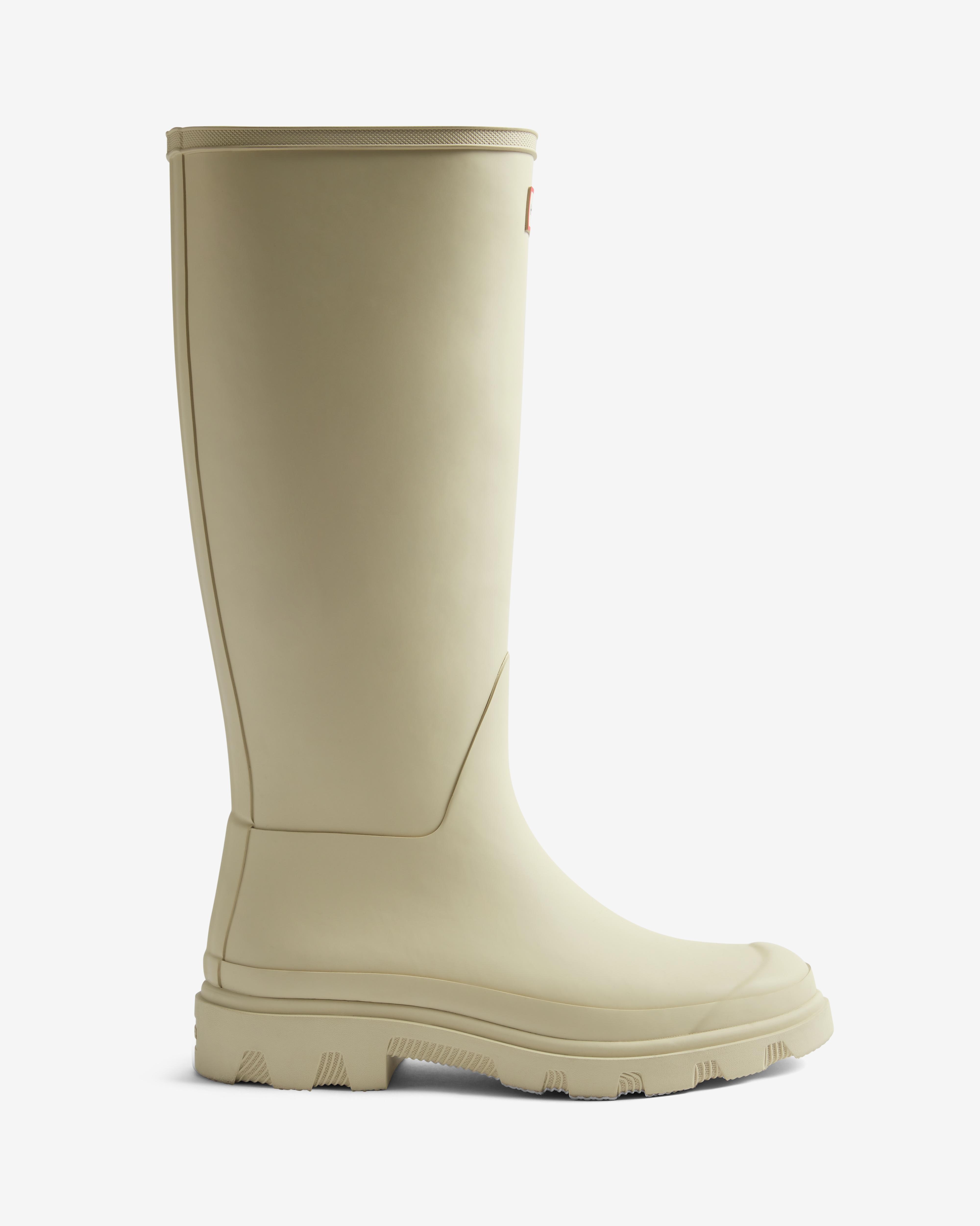 Botín de agua de mujer de caucho de caña media con forro interior de fleece - Hunter - Beige Beige-1