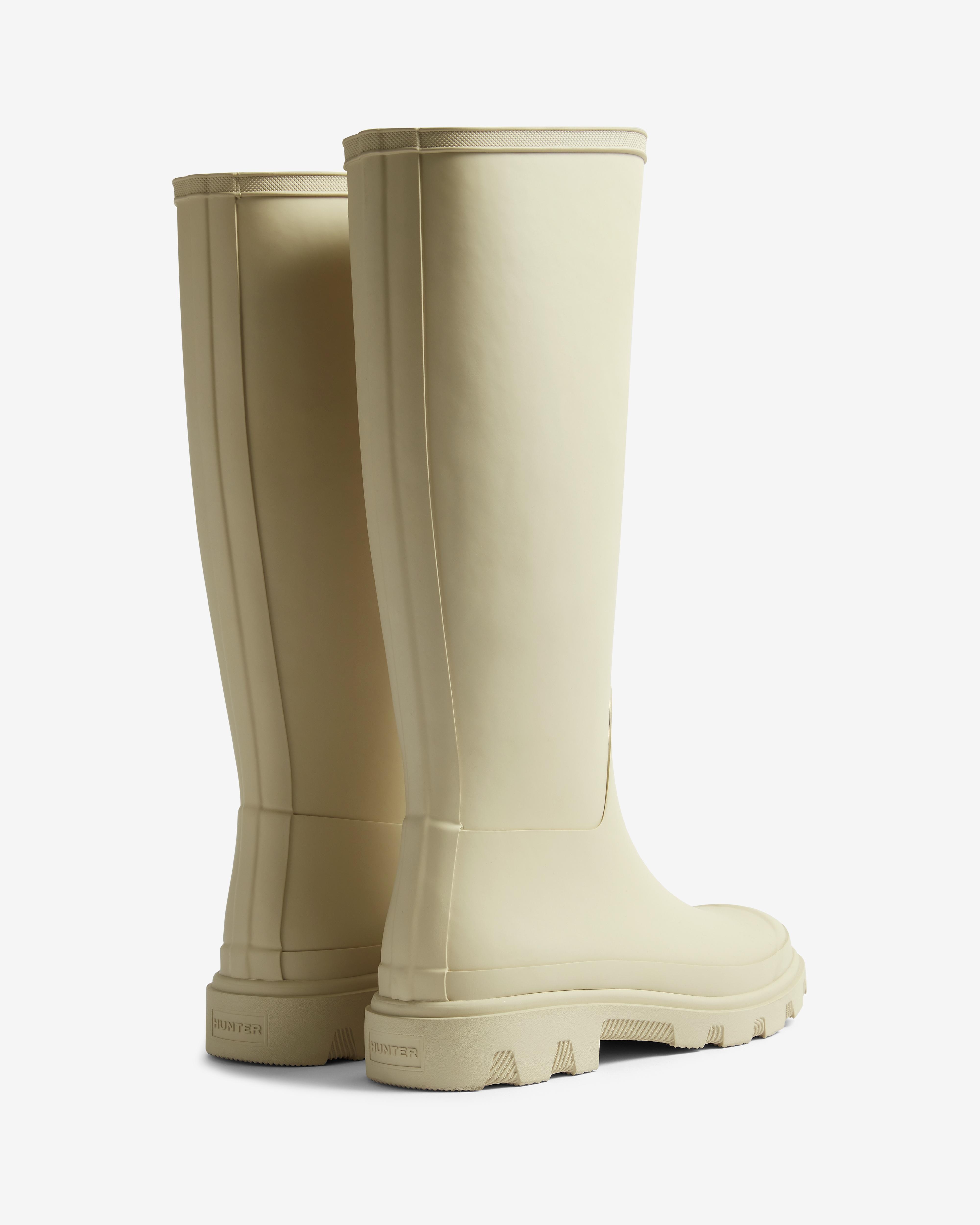 Botín de agua de mujer de caucho de caña media con forro interior de fleece - Hunter - Beige Beige-2
