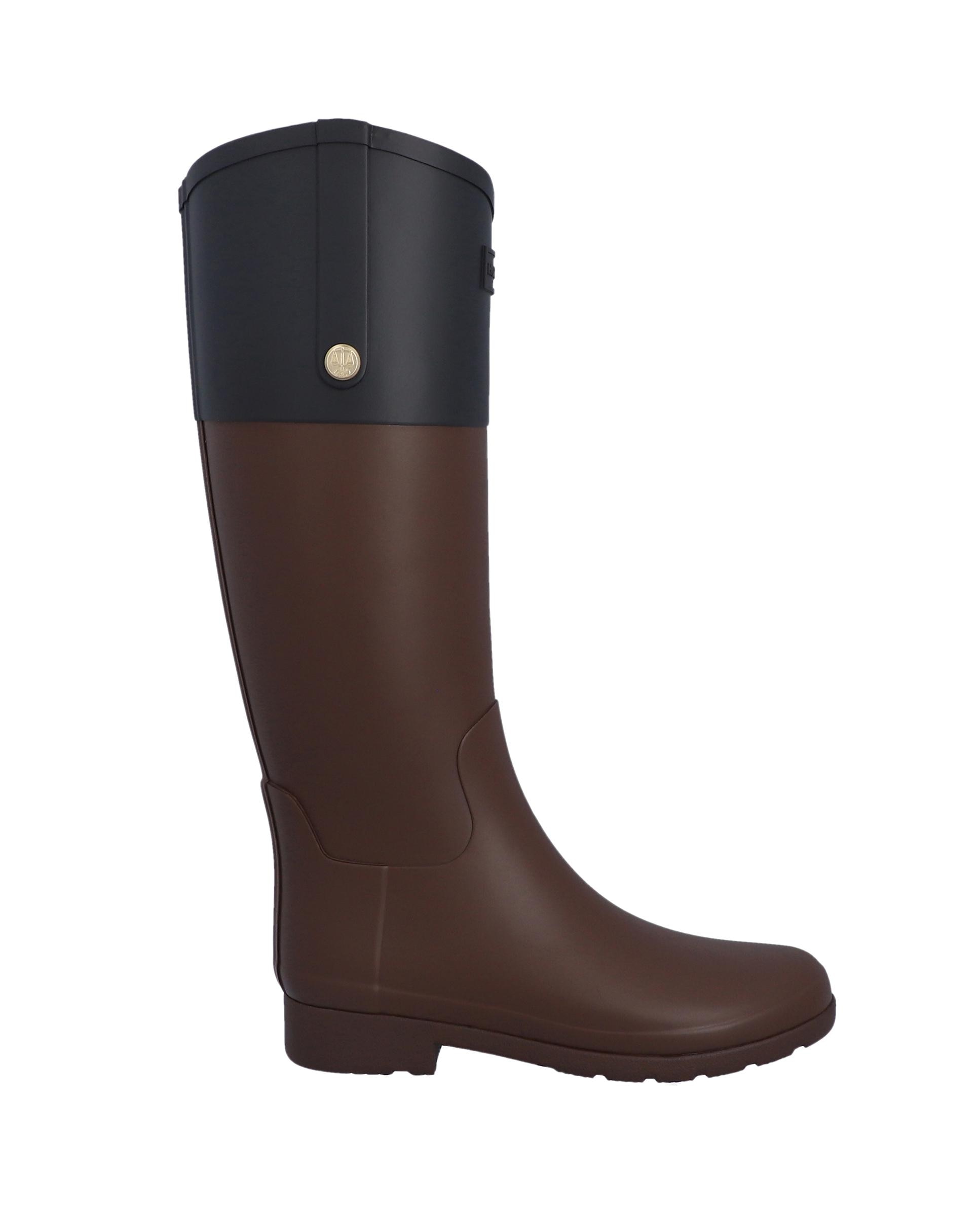 Bota de agua de mujer de caucho de caña alta bicolor - Hunter - Marrón Marrón-1