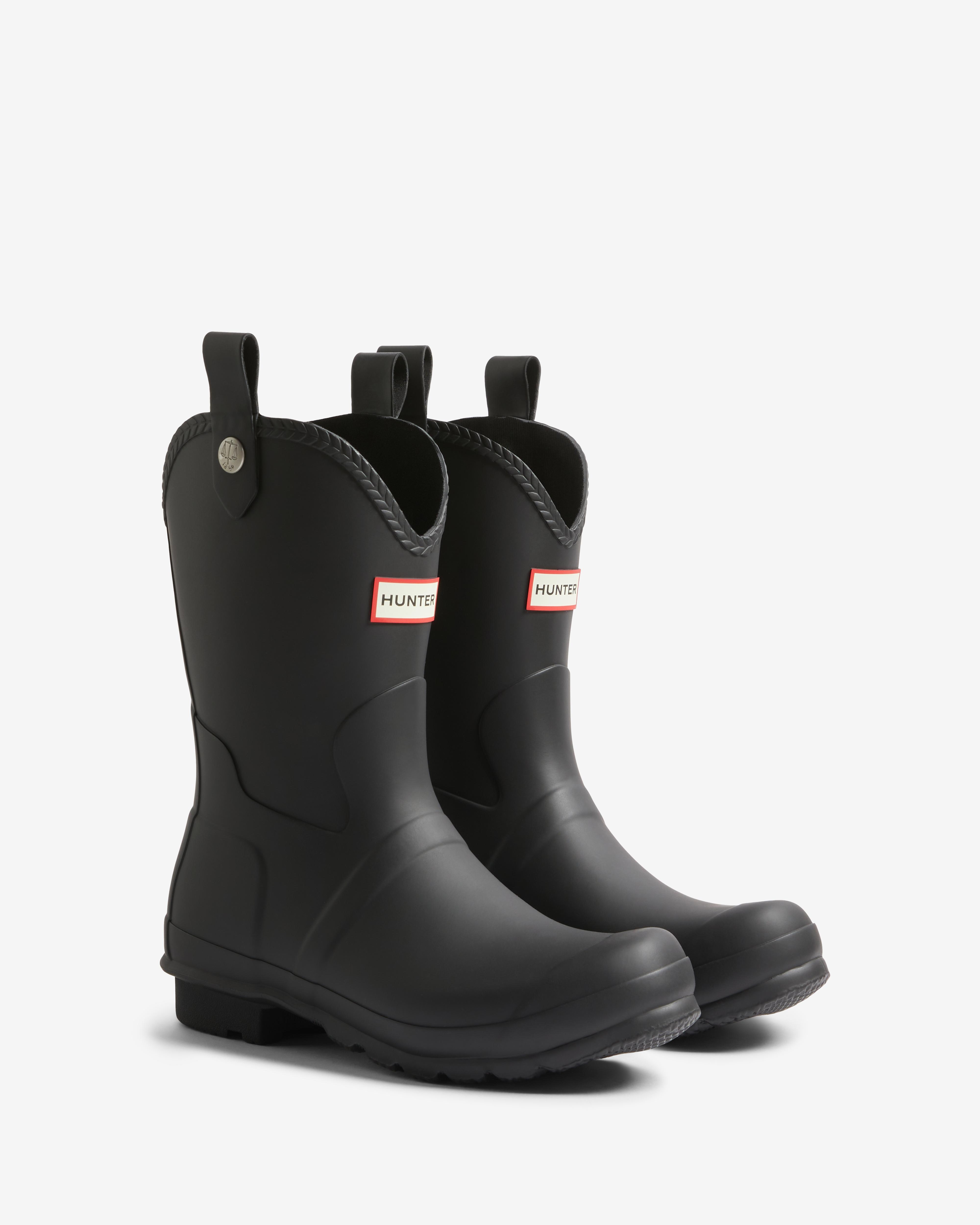 Botas de agua de mujer original cowboy lisas con detalle trenzado - Hunter - Negro Negro-3