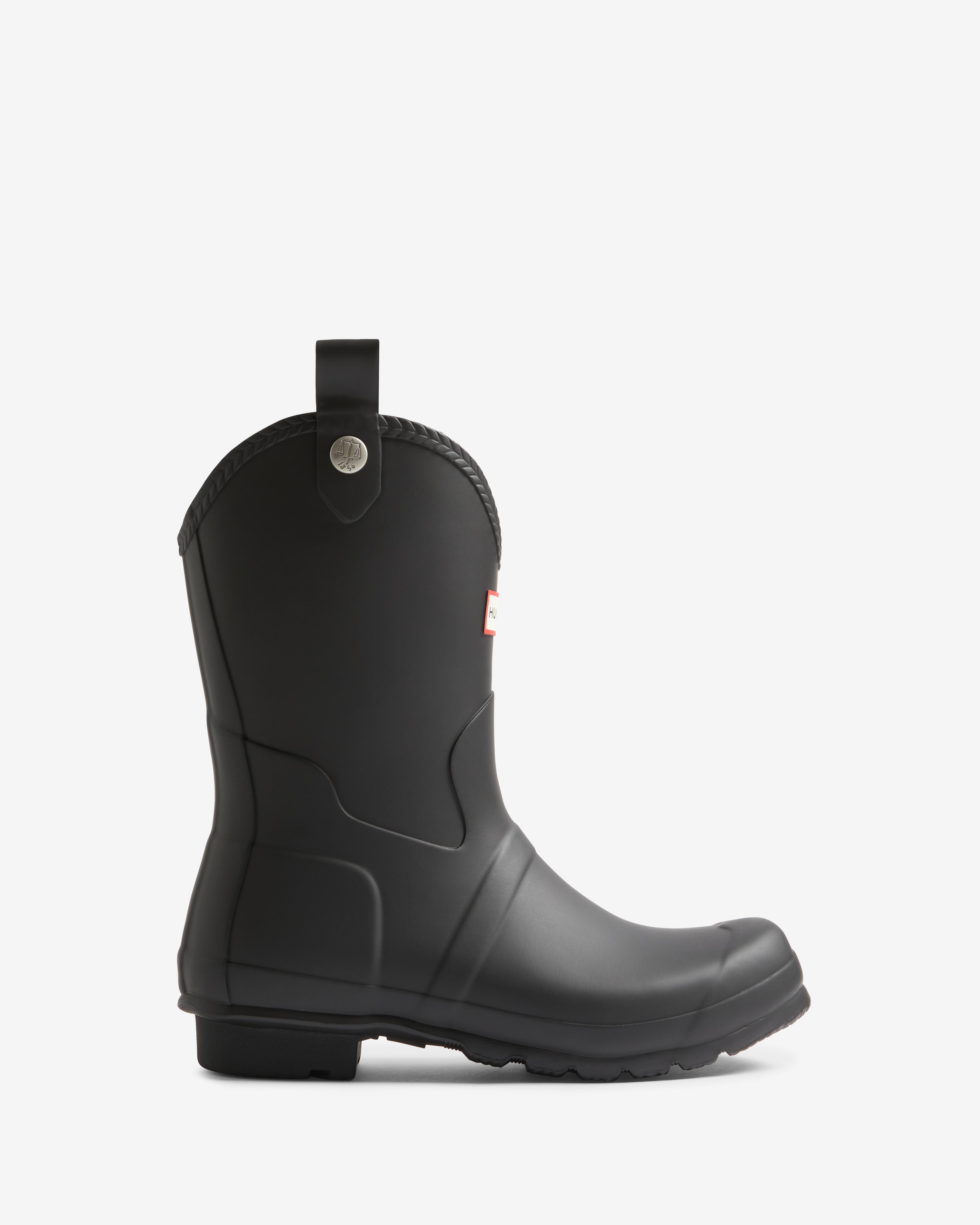 Hunter - Botas de agua de mujer original cowboy lisas con detalle trenzado.