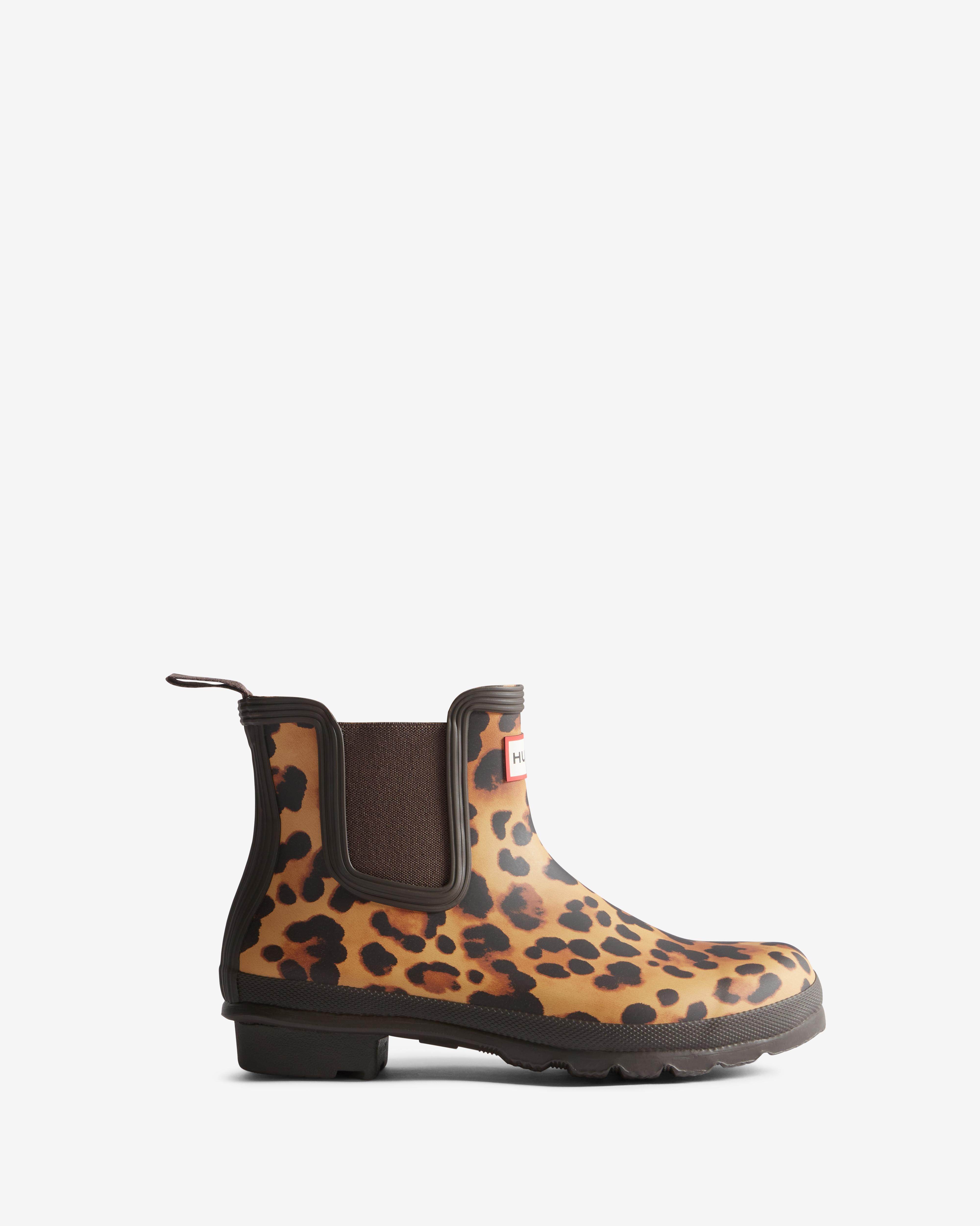 Hunter - Botas de agua de mujer original chelsea leopard print con elásticos.