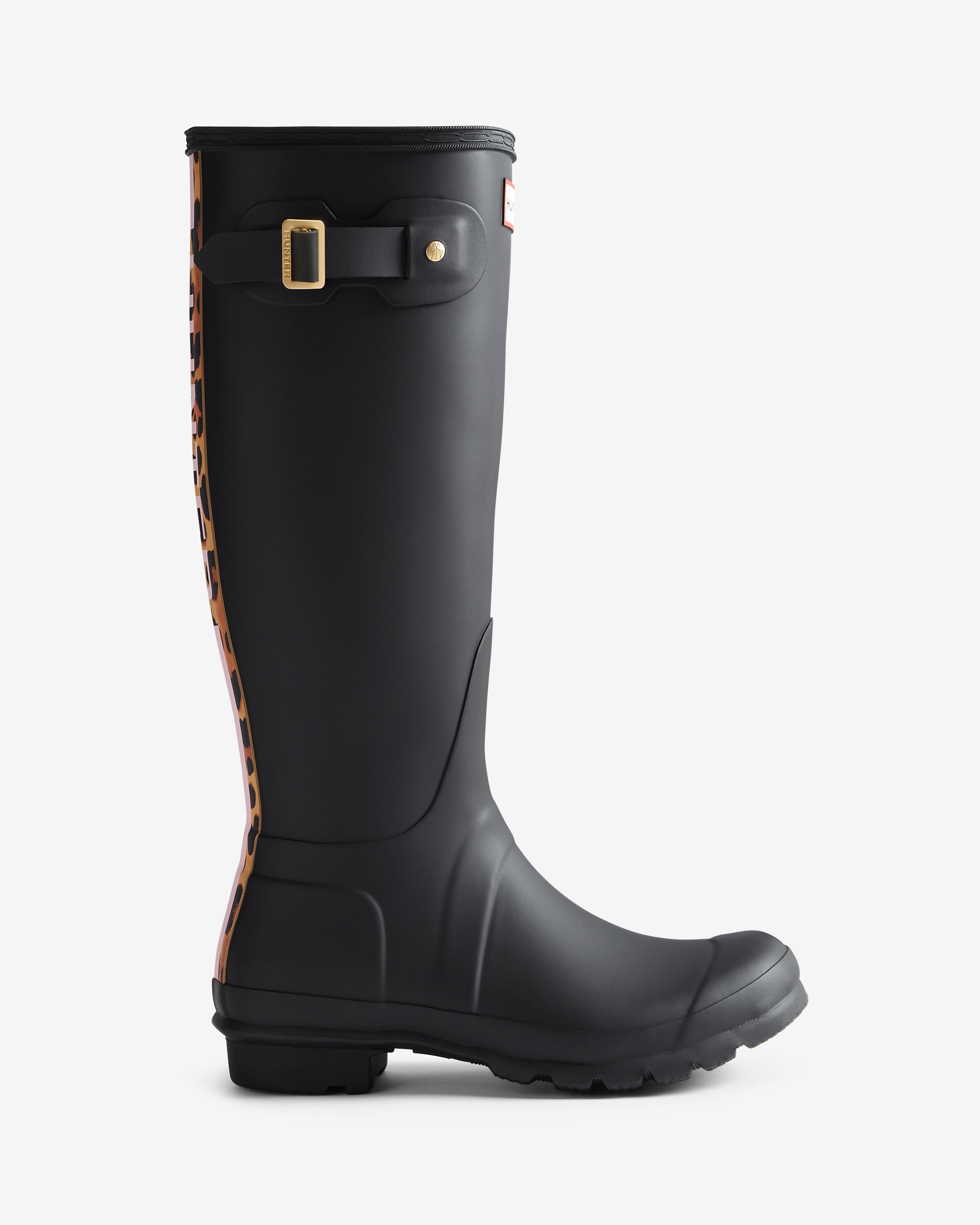 Hunter - Botas de agua de mujer original tall leopard print con elásticos.