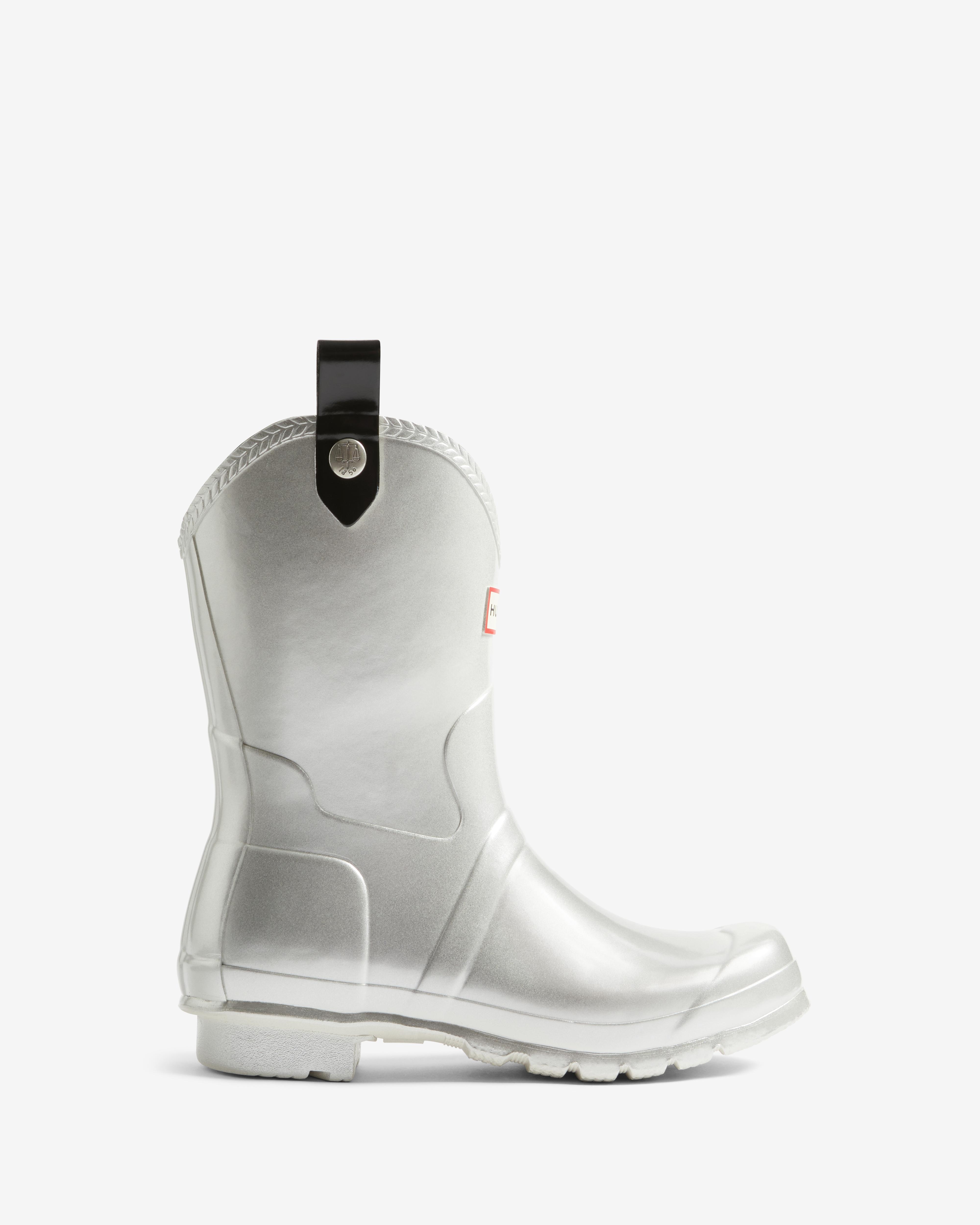 Hunter - Botas de agua de mujer original gloss cowboy metall lisas con brillo.
