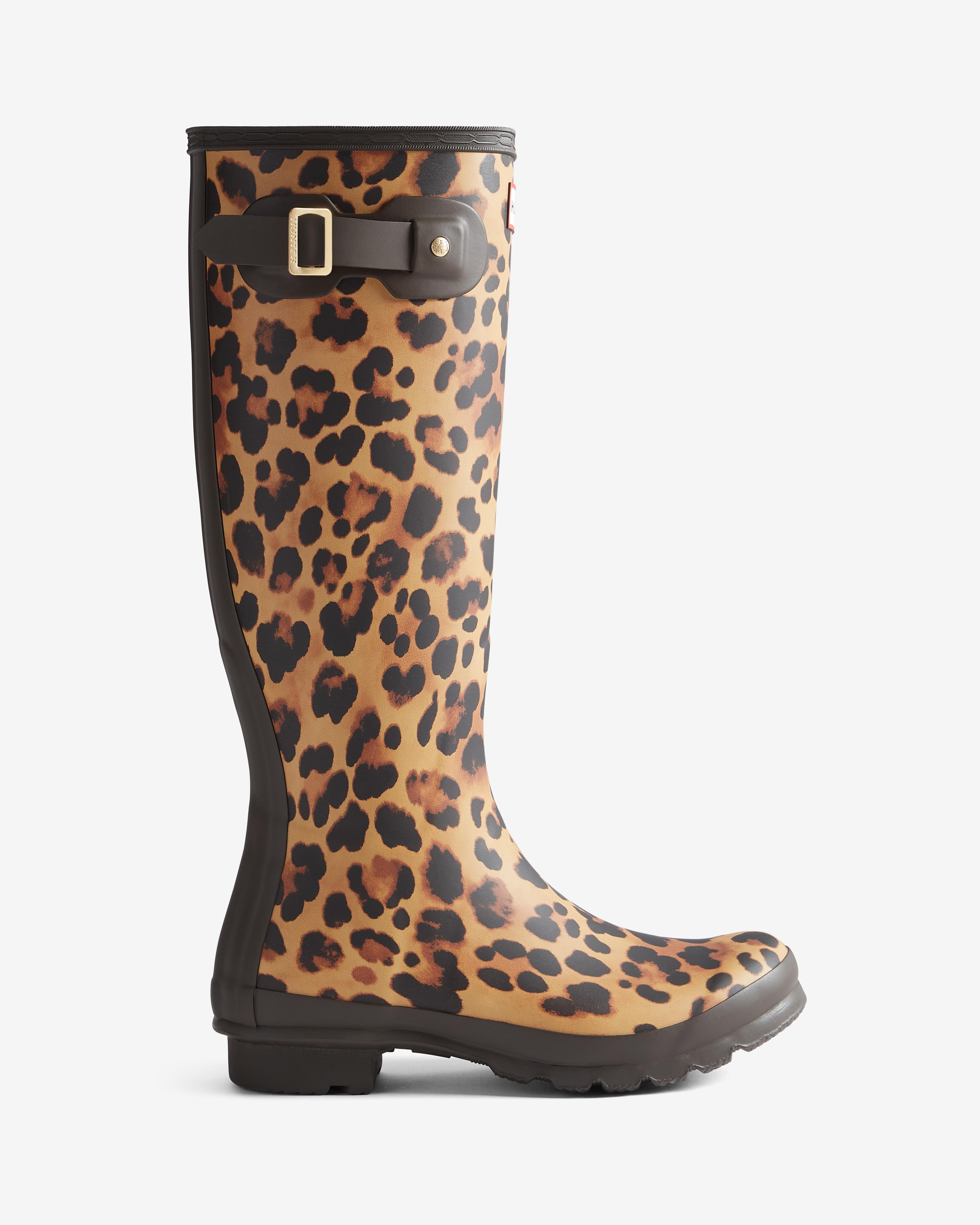 Hunter - Botas de agua de mujer original tall leopard print con hebilla.