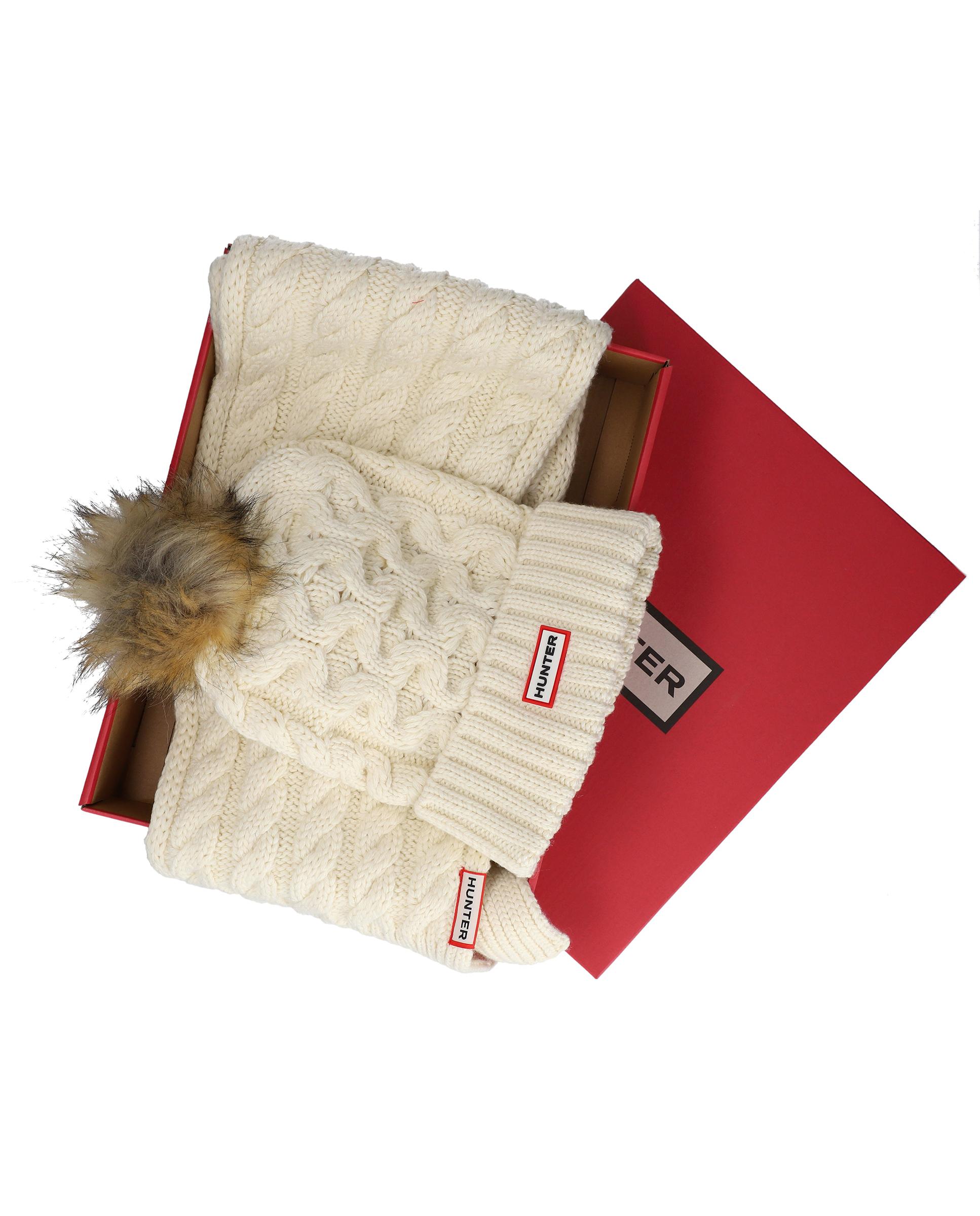 Conjunto de gorro con pom-pom de piel sintética y bufanda - Hunter - Blanco roto Blanco roto-3