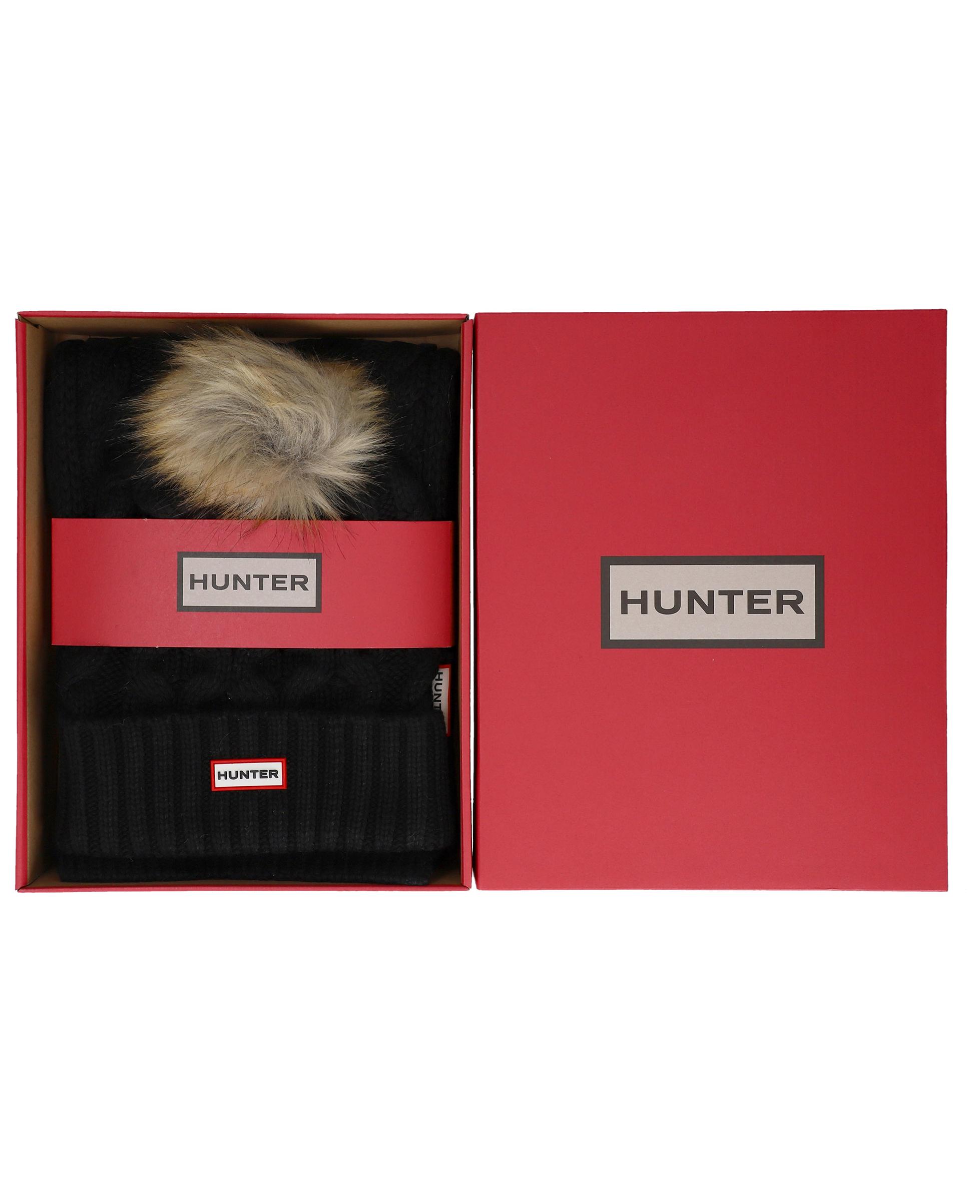 Conjunto de gorro con pom-pom de piel sintética y bufanda - Hunter - Negro Negro-1