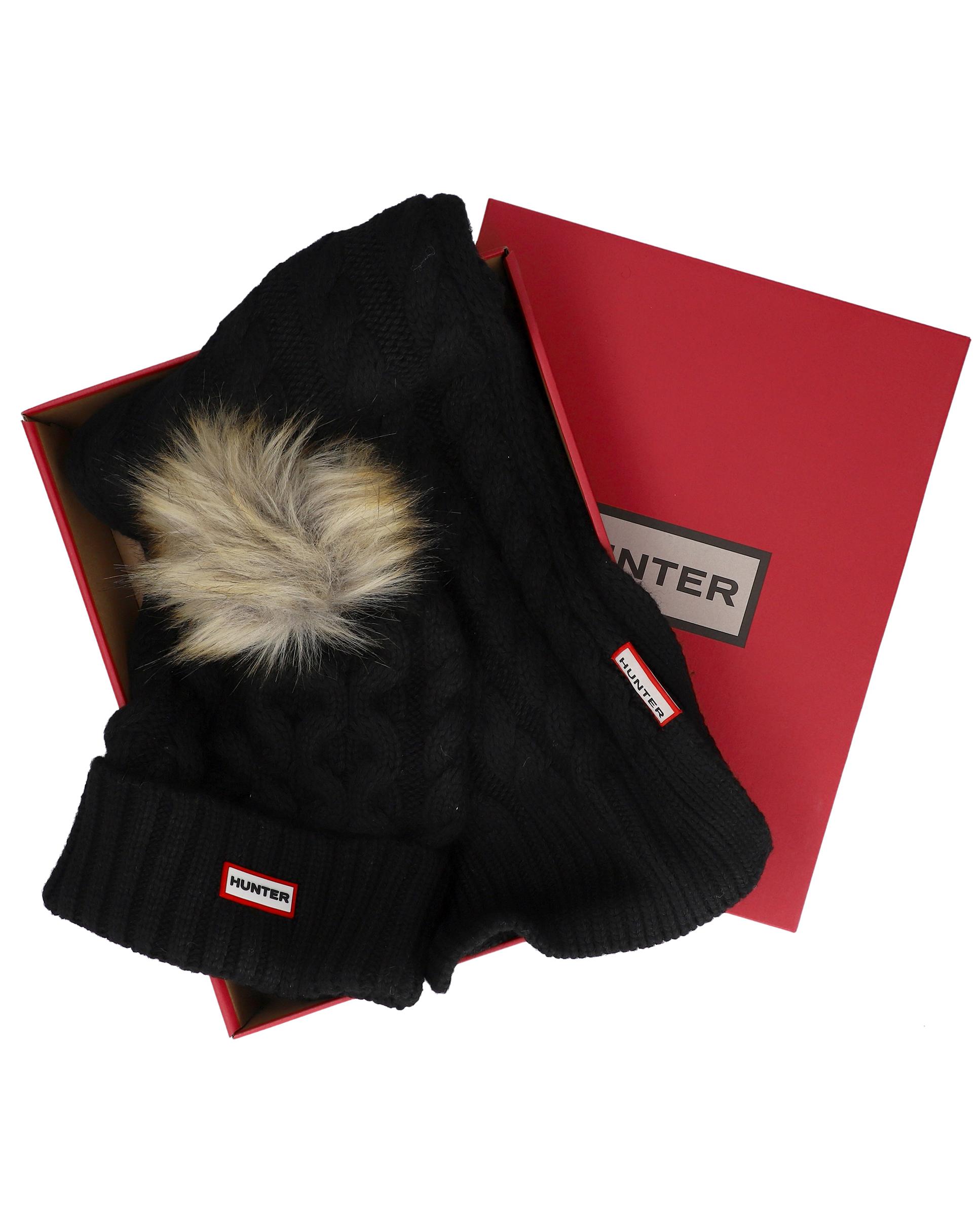 Conjunto de gorro con pom-pom de piel sintética y bufanda - Hunter - Negro Negro-3
