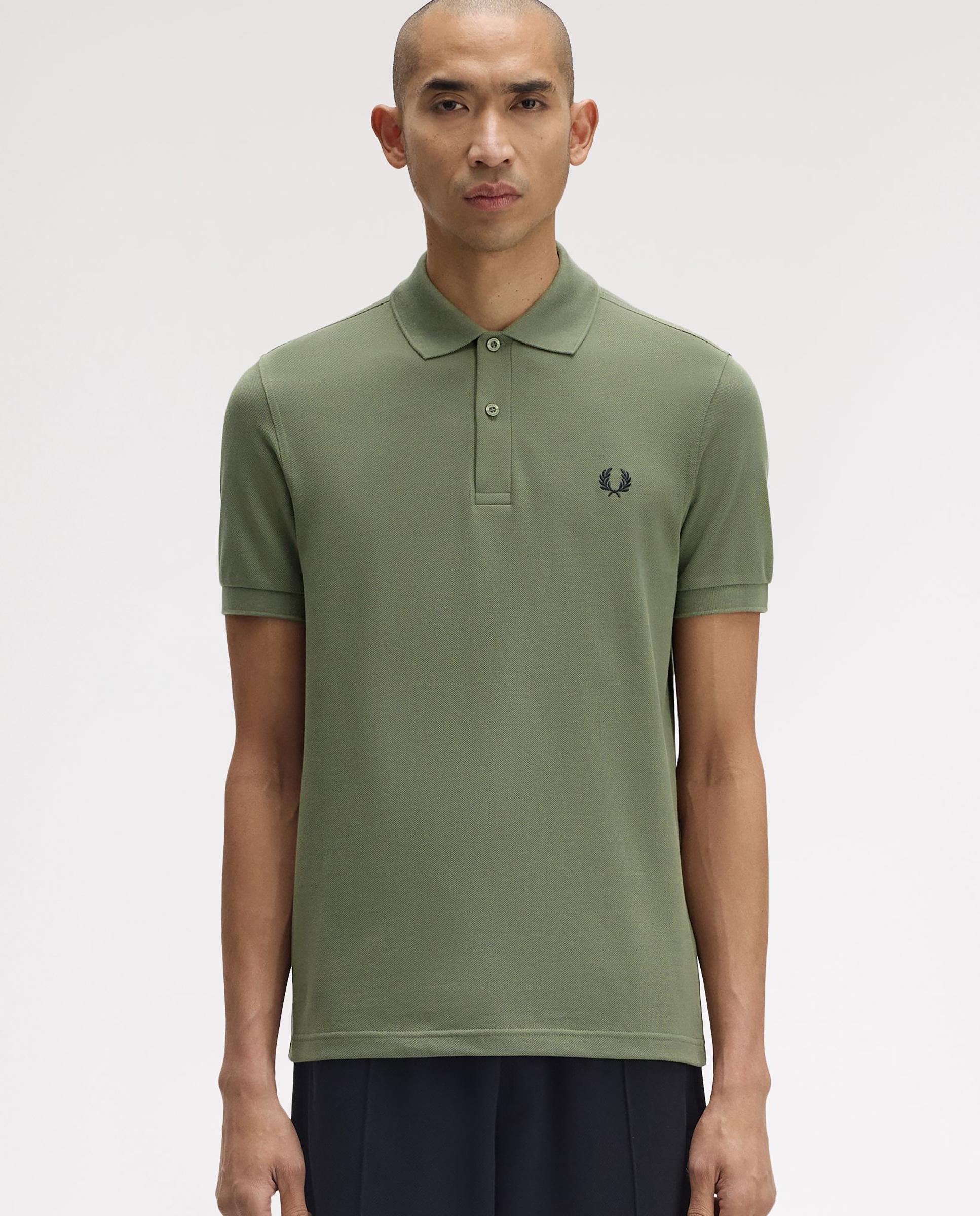 Polo de hombre liso de manga corta en piqué de algodón - Fred Perry - Kaki Kaki-1