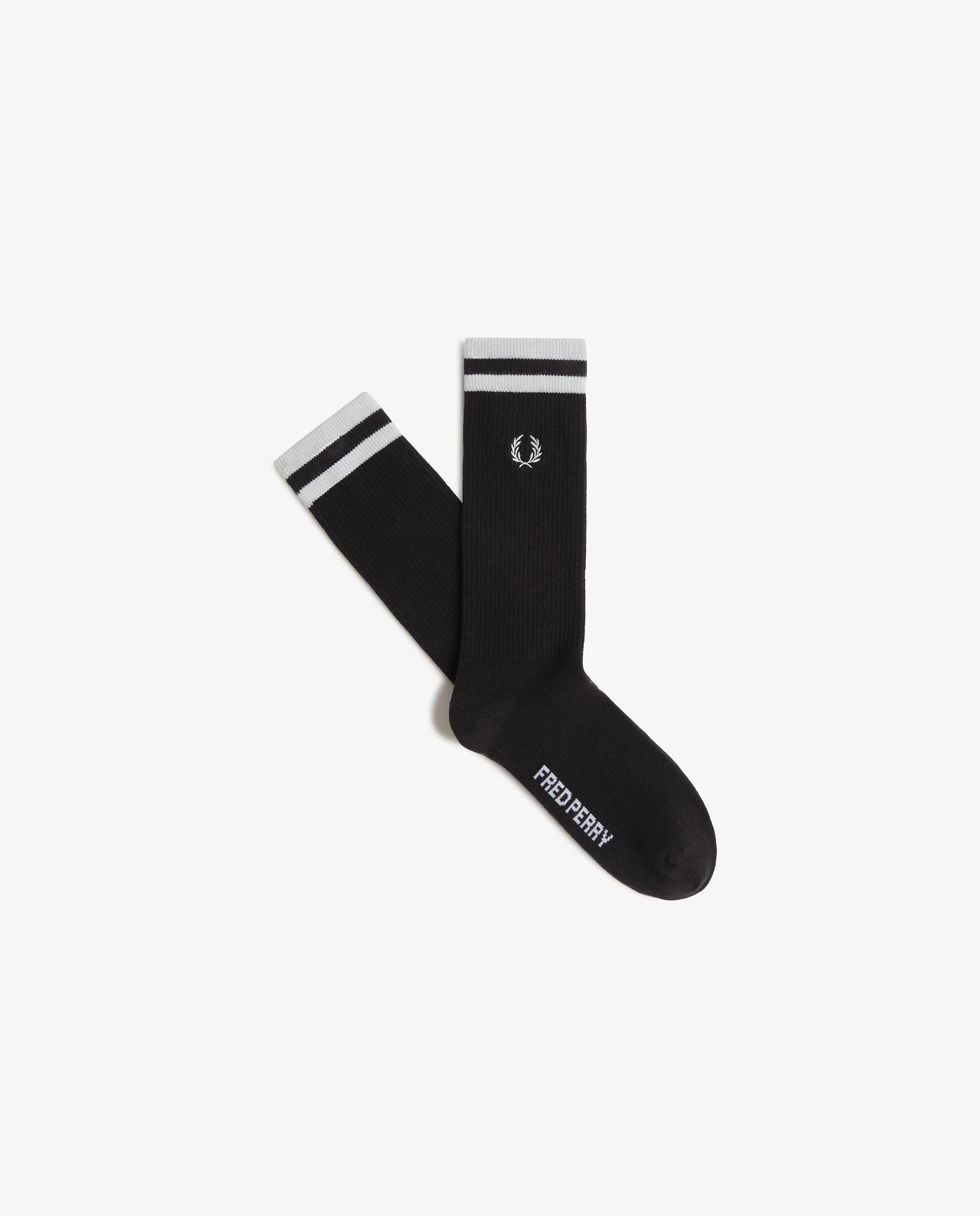 Imagen 1 de Calcetines altos de hombre deportivos con dos franjas - Fred Perry - Negro / Blanco Negro / Blanco