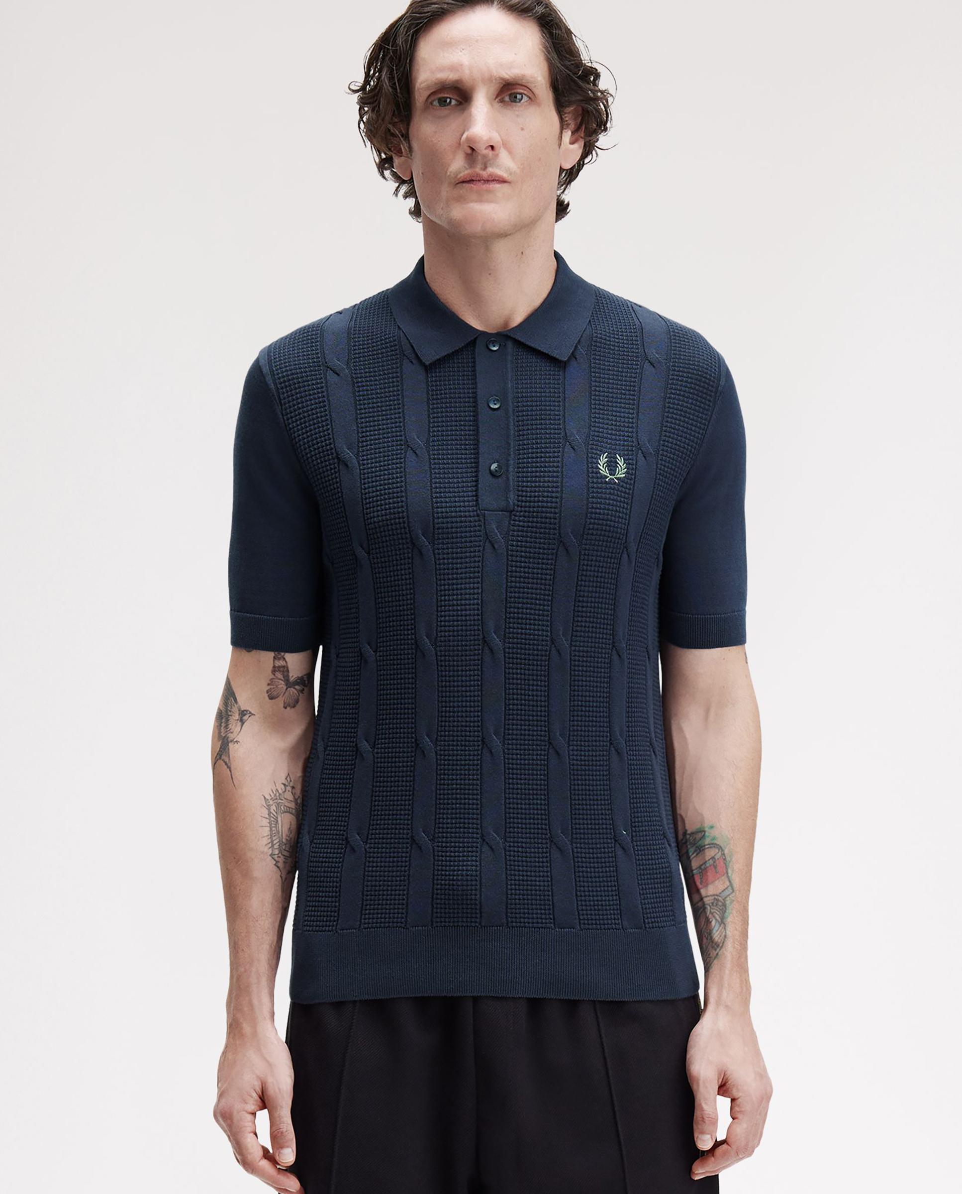 Fred Perry - Jersey de hombre trenzado con cuello polo de manga corta.